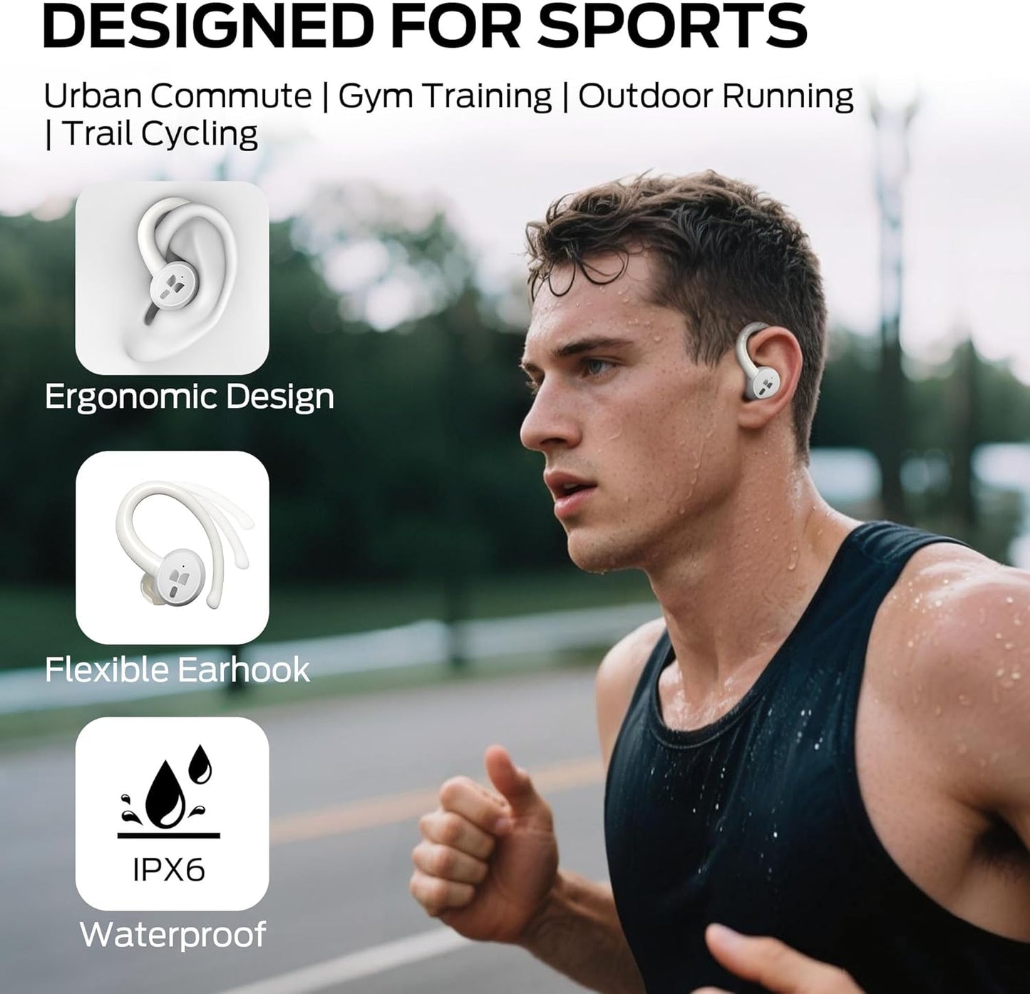 Monster N-Lite 216 Wireless Earbuds 40hrs Bluetooth 6.0 Headphone,Bluetooth Earbuds Stereo Deep Bass Over Ear Bud with Earhooks,ENC Noise Cancelling Mic,IPX5 Waterproof Earphone for Workout/Running