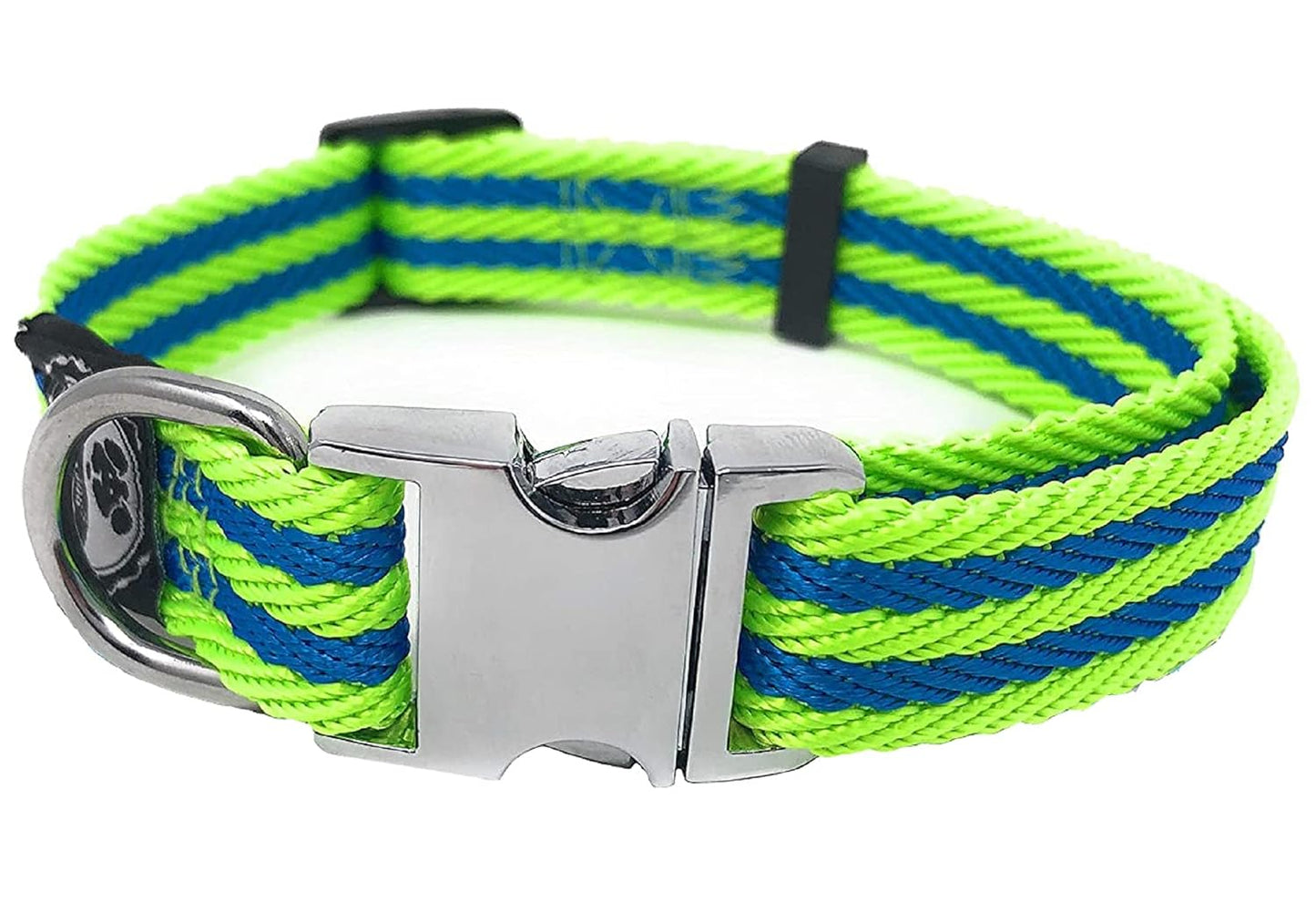 Regal Dog Products Pet Collar with Metal Buckle and D Ring | Durable Dog Collar with Reinforced Metal Clasp and Nylon Webbing Adjustable Dog Collar to fit for Large Dogs (Large, Blue/Gray Stripe)