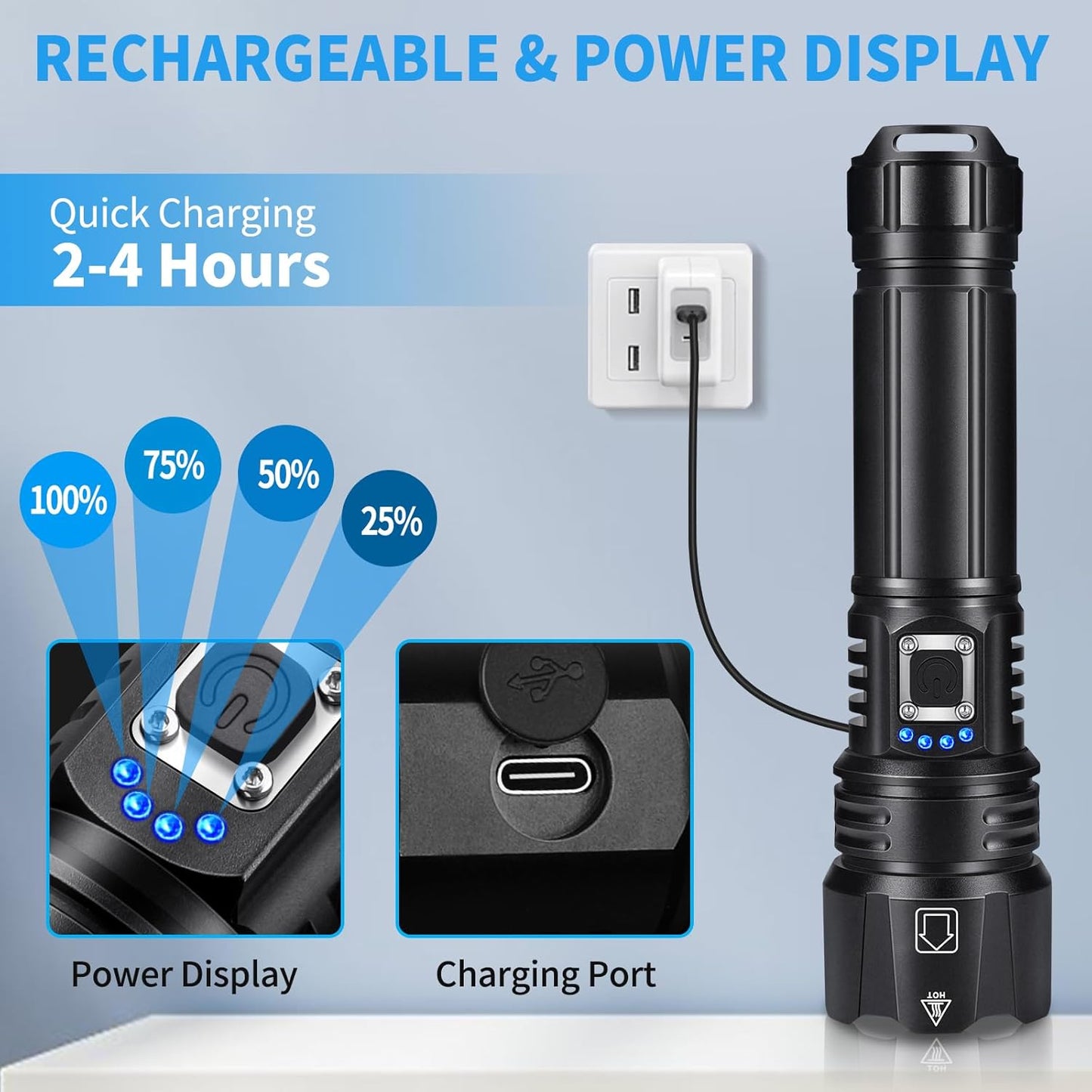990000 High Lumens Rechargeable Flashlight,Super Bright Led Flashlights with 5 Modes,Brightest High Power Flash Light & 12 Hours Runtime,Powerful IPX6 Waterproof Lampe De Poche for Camping,Hiking