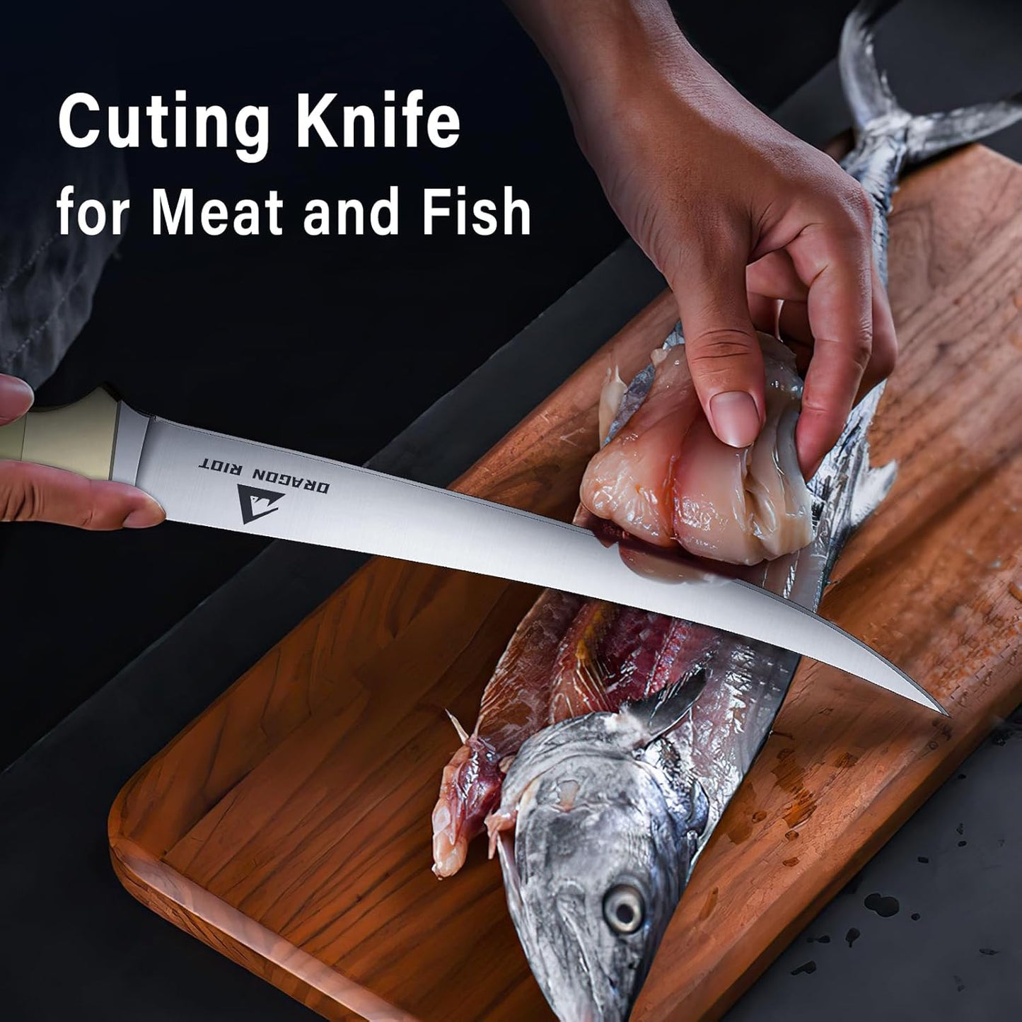 DRAGON RIOT Fillet Knife 7.5 inch Professional Boning Knife for Filleting Japanese Stainless Steel Fish Knife with Ergonomic Handle Super Sharp Fish Filleting Knife for Meat Poultry Cutting