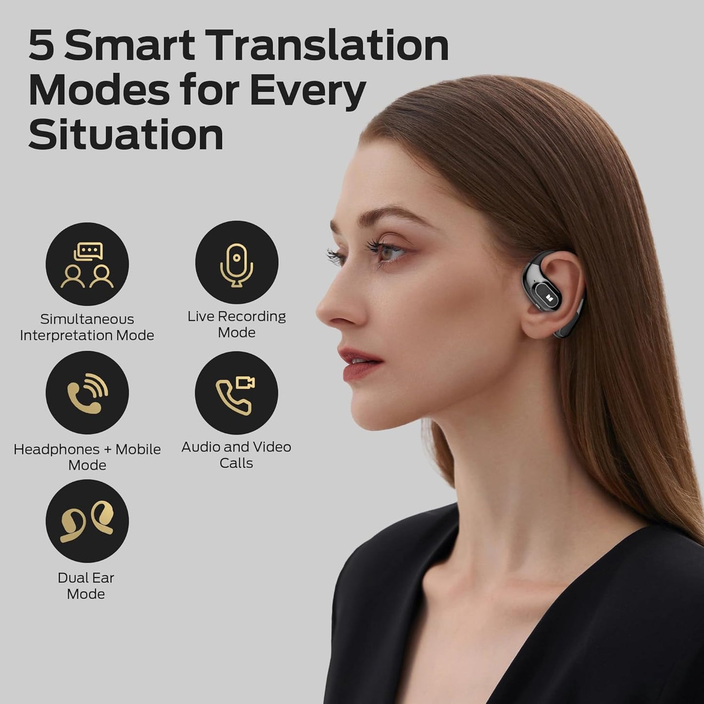 Monster AI Translation Earbuds AC330, 3-in-1 Translator Earbuds Bluetooth 6.0, Wireless Open Ear Headphones with 115 Languages Real-Time Translation, Stylish Rotating Case with Lanyard, Black