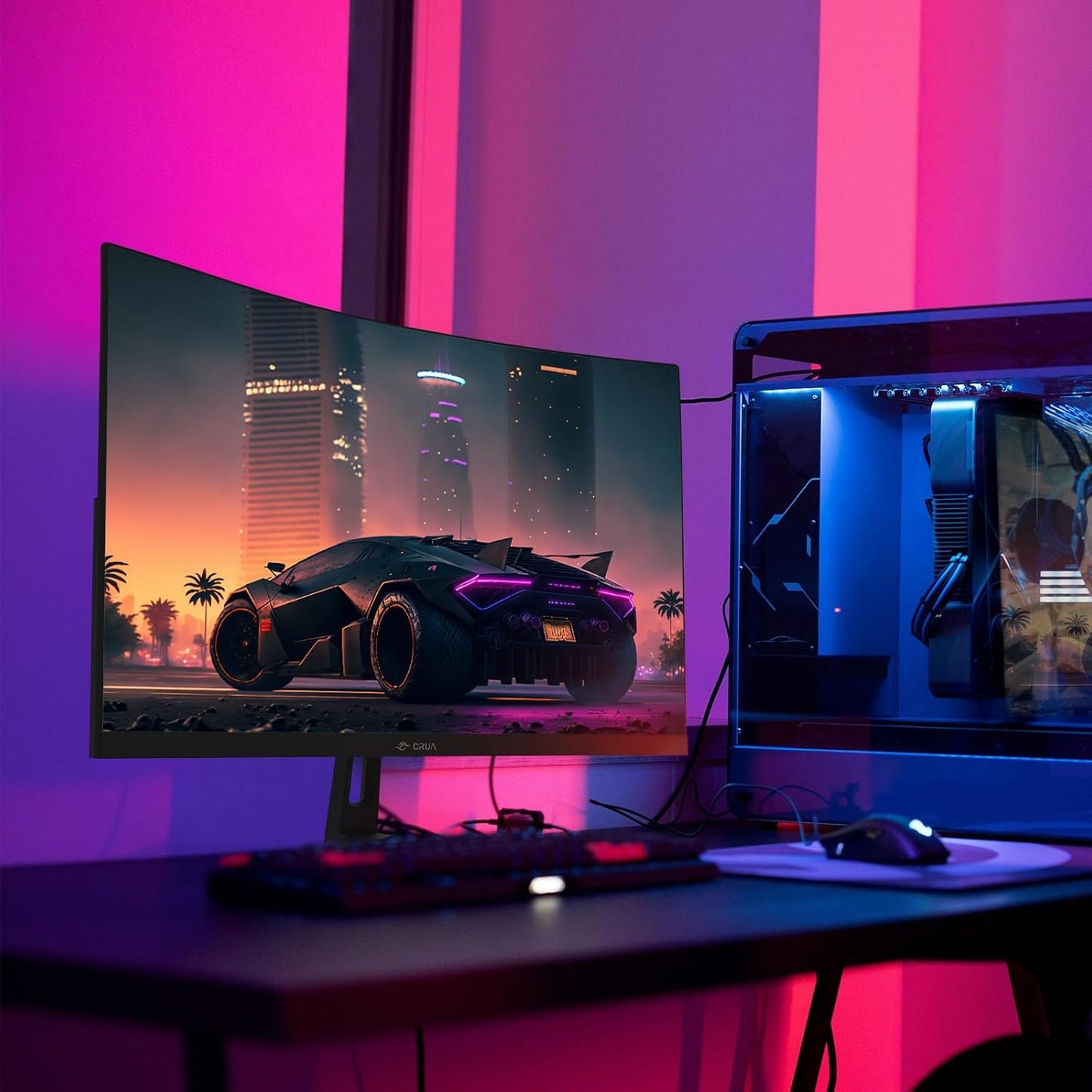 CRUA 32'' Curved Gaming Monitor, 160Hz/144Hz 4K UHD(3840 * 2160P) White Computer Monitor, 1500R VA Screen, Supports Freesync, 120% sRGB, Built-in Speakers, RGB Lighting, Wall Mountable,HDMI 2.1&DP 1.4