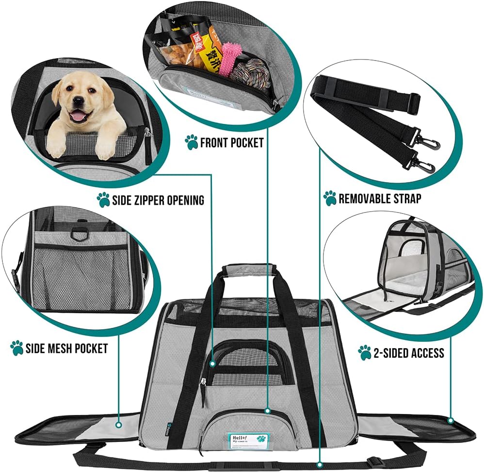 Premium Airline Approved Soft-Sided Pet Travel Carrier by PetAmi | Ventilated, Comfortable Design with Safety Features | Perfect For Plane or Car | Ideal for Small to Medium Sized Cats, Dogs, and Pets