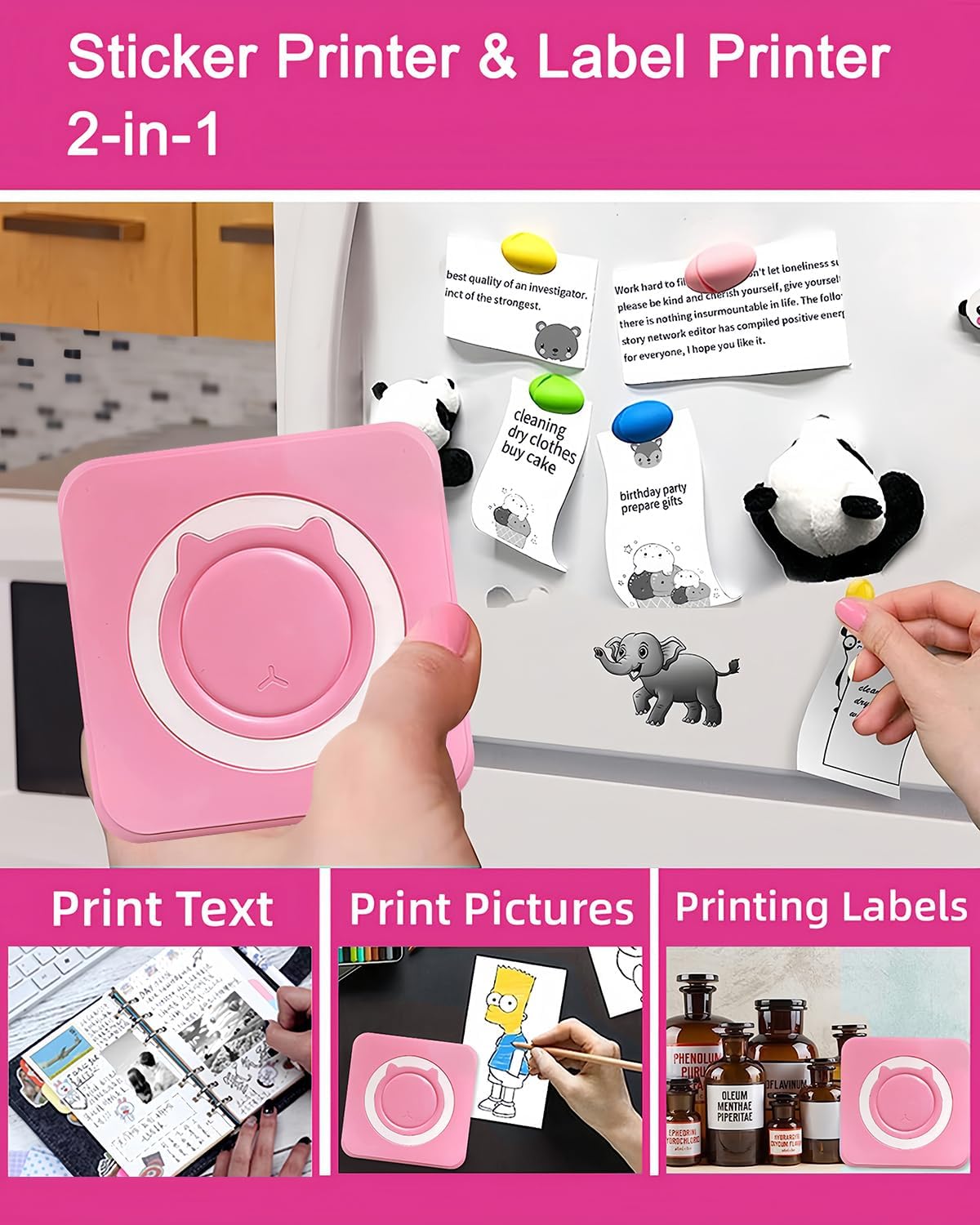 Label Maker - Mini Portable Sticker Printer with 13 Rolls Self-Adhesive Thermal Papers, Labeller Machine for Home Office Study Business Texts Journal, Blue