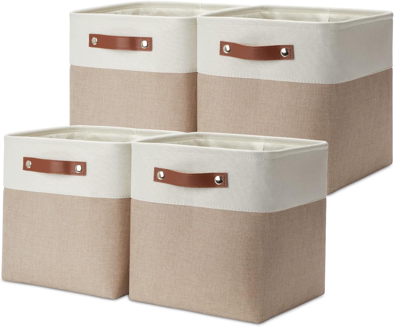 DULLEMELO Storage Baskets for Shelves, Fabric Collapsible Rectangular Storage Bins for Shelves, Closets, Nursery, Home, Office, Empty Gift Baskets (White&Teal)