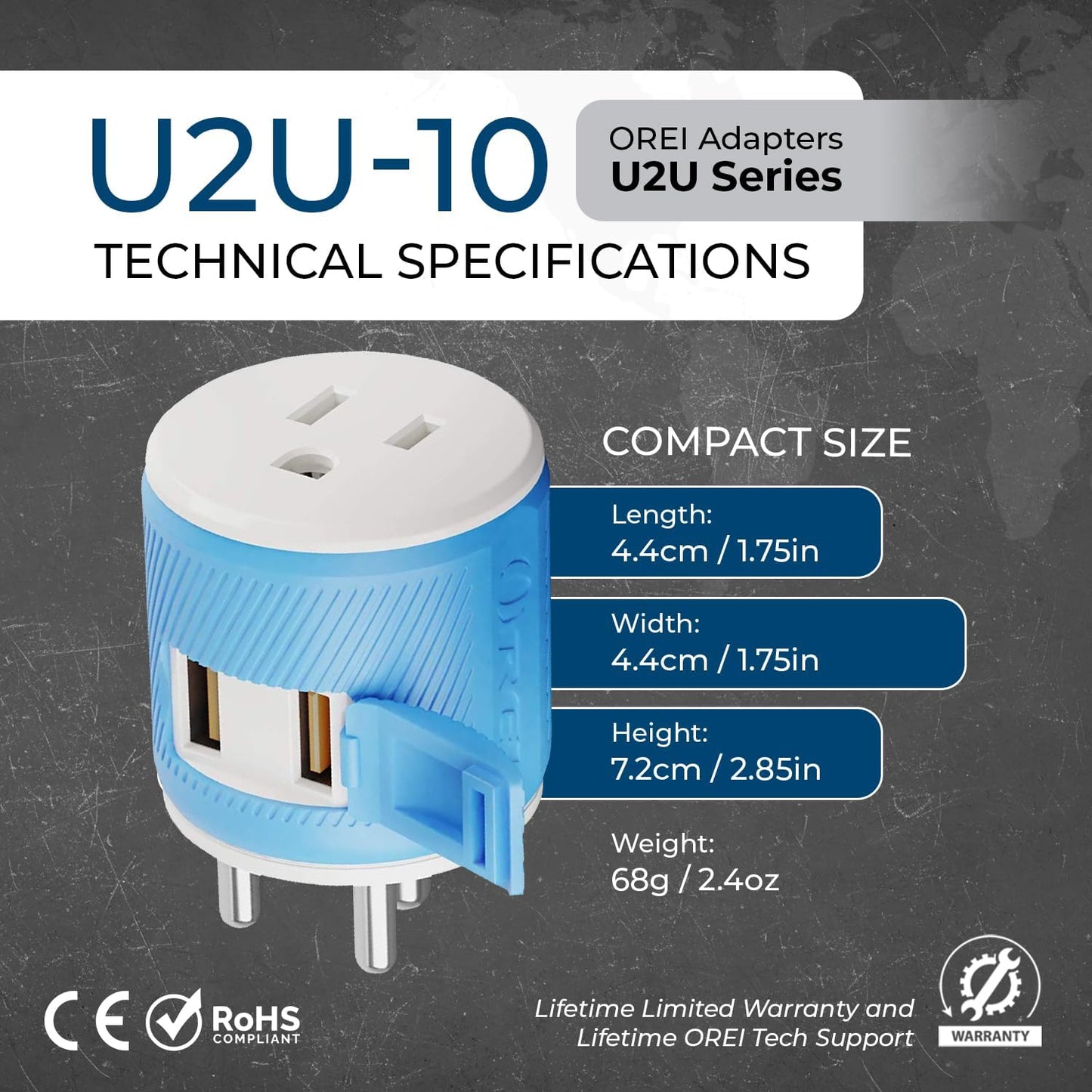 OREI South Africa, Botswana, Namibia Travel Plug Adapter with Dual USB - USA Input - Type M (U2U-10L), Will work with Cell Phones, Camera, Laptop, Tablets, iPad, iPhone