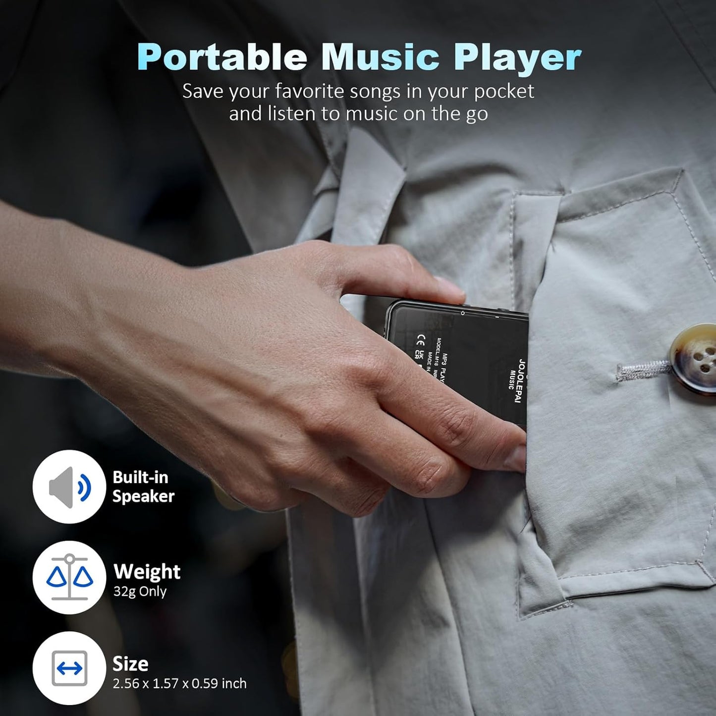 32GB MP3 Player with Bluetooth,Portable Digital Music MP3 MP4 Player for Music Lover with Voice Record FM Radio Alarm Stopwatch Built-in HD Speaker with 2.4'' Full Touch Screen and Super Light (Black)