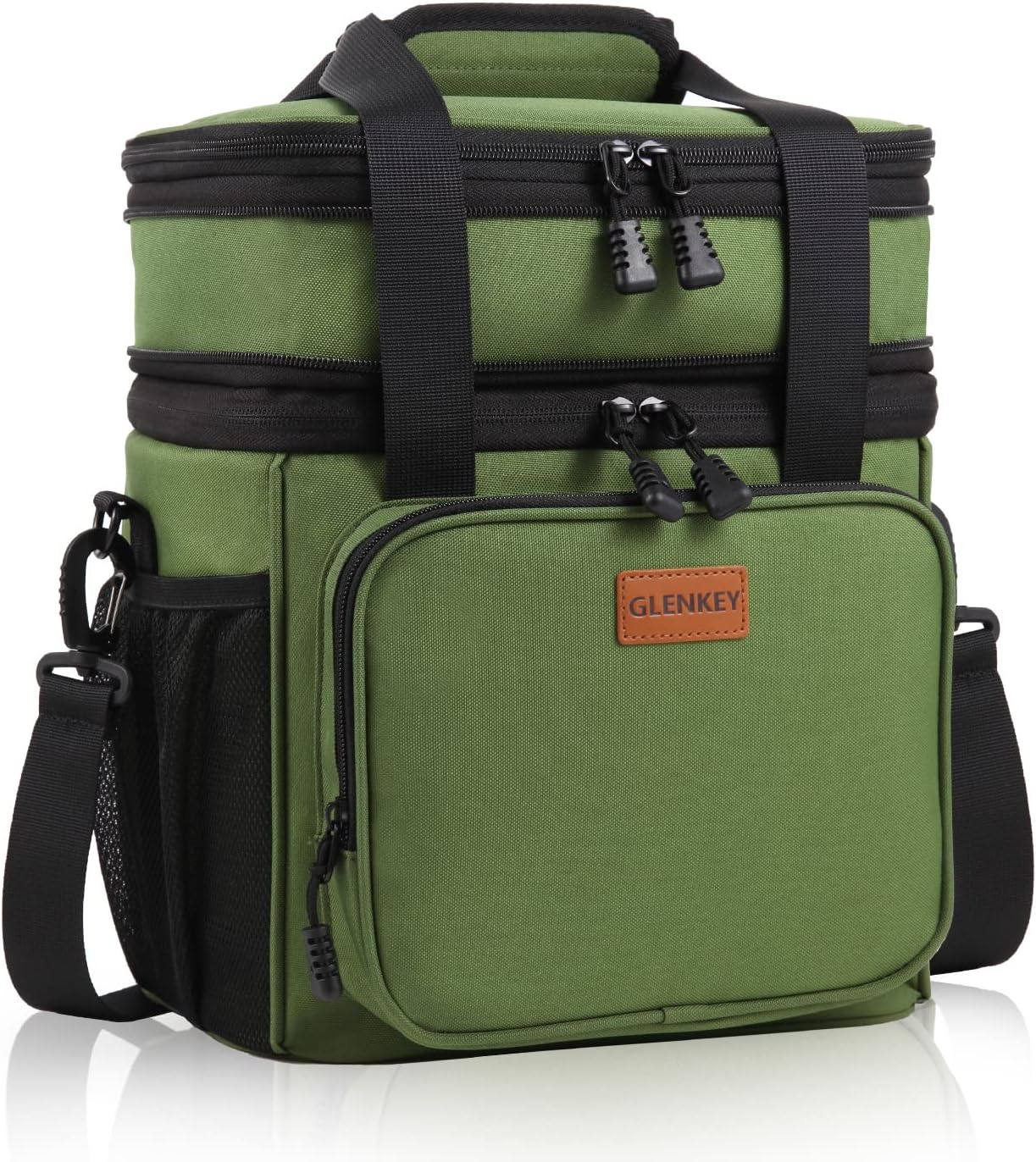 Expandable Large Lunch Bag, Double Deck Insulated Lunch Box Leakproof Durable Soft Cooler Bag for Men Women Adults Work Construction Beach Picnic Daytrip,16L,Black, GLENKEY