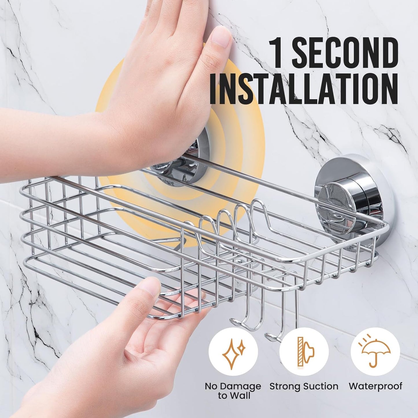LEVERLOC Shower Caddy Suction Cup, 2 Pack Black Shower Shelf with Hooks and Soap Holder, NO-Drilling Bathroom Organizer, Rustproof Metal Bathroom Storage and Organization