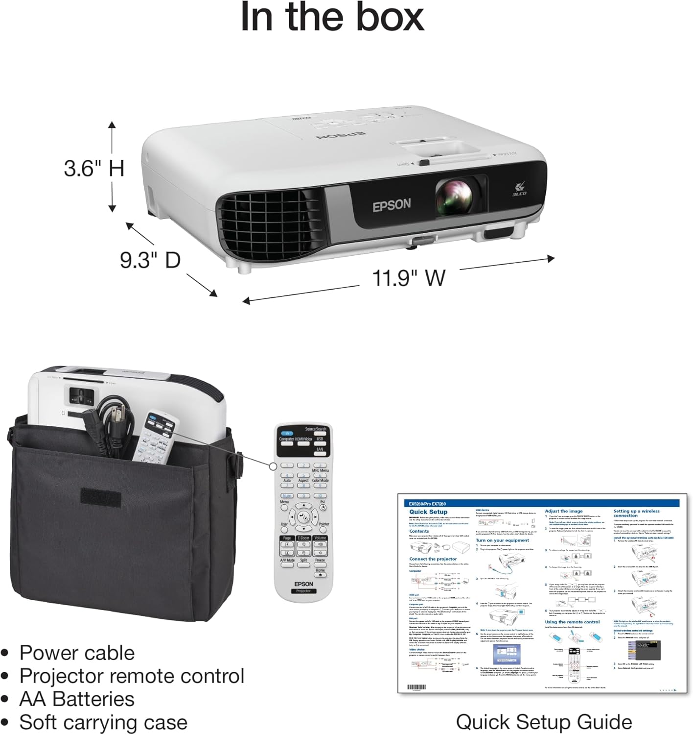 Epson Pro EX7280 3-Chip 3LCD WXGA Projector, 4,000 Lumens Colour Brightness, 4,000 Lumens White Brightness, HDMI, Built-in Speaker, 16,000:1 Contrast Ratio