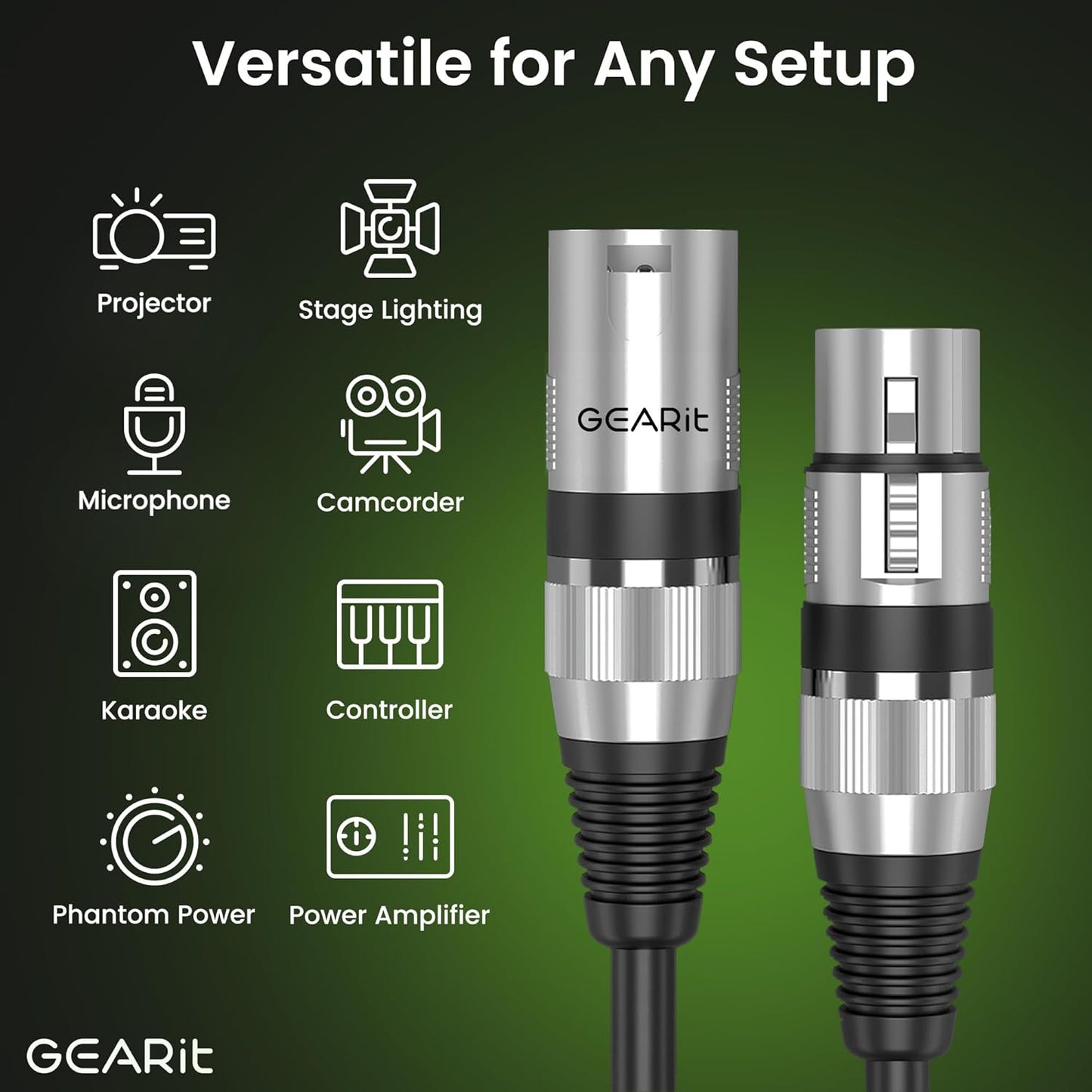 GEARit XLR Male to Female Microphone Cable (10 Feet, 6-Pack) 3-Pin Balanced Shielded Mixer, Recording Studio, Podcast - Black