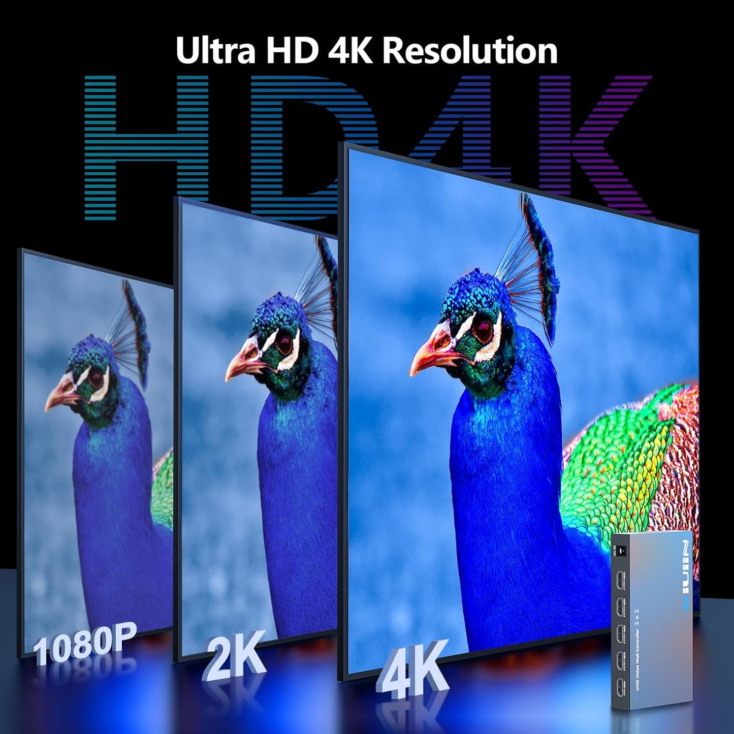HDMI Video Wall Controller, RIUIIN TV Wall Controller, 4K TV Wall Processor, 180° Rotation, Audio, IR Remote, 2x2,1x2,1x3,1x4,2x1,3x1,4x1, Make 4 tv Screens into Wall Display