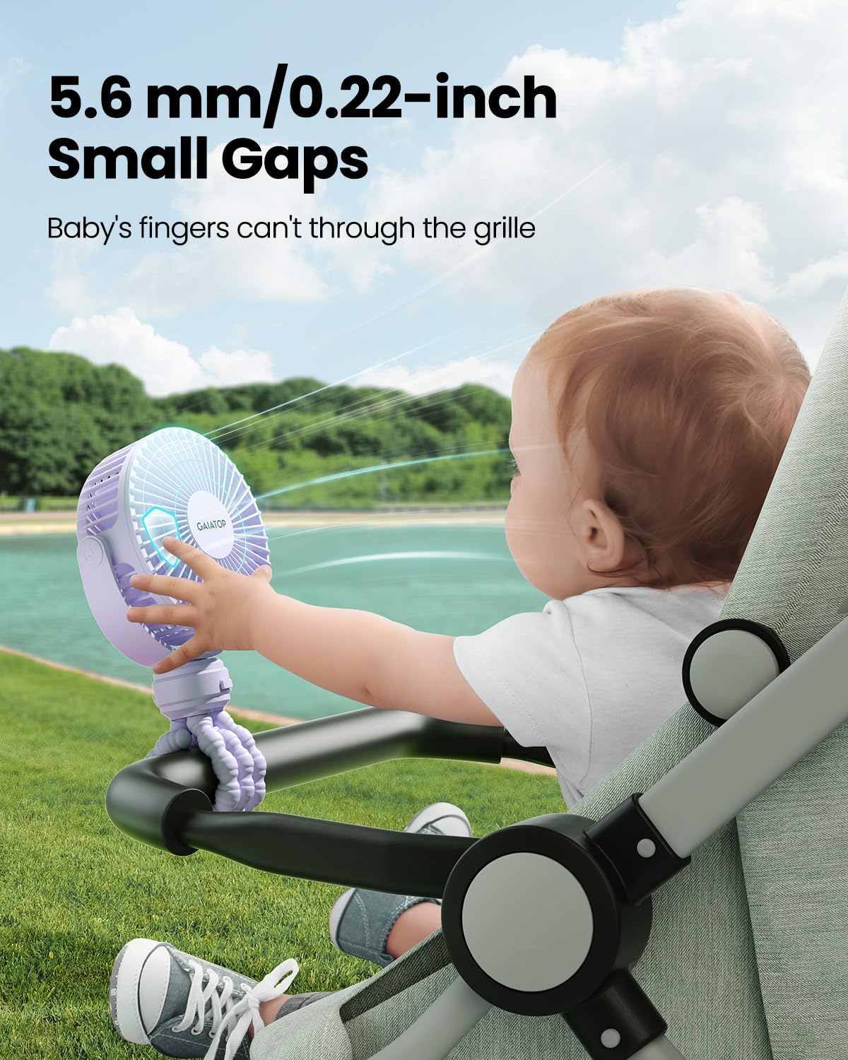 Gaiatop Mini Portable Pram Fan, Rechargeable Small Clip on Fan for Stroller, Detachable 3 Speed 360 Degree Rotate Flexible Tripod Handheld Desk Cooling Car Seat Crib Treadmill Travel Black