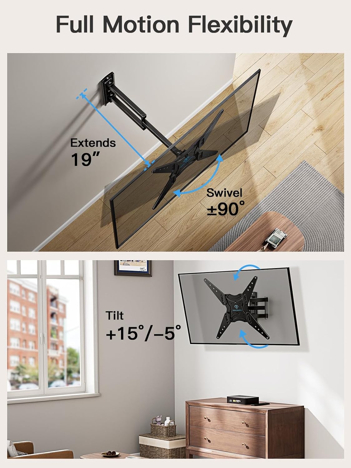 PERLESMITH Full Motion TV Wall Mount for 26-60 Inch Flat, Curved, LED, LCD, OLED, 4K TVs with Tilt, Swivel, Extension, Level, Articulating Arms TV Bracket VESA 400x400, Corner TV Mount up to 77 lbs