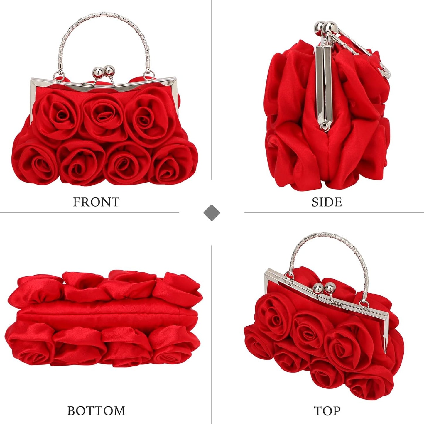 kilofly Missy K 7 Roses Clutch Purse, Satin, with Detachable Strap + kilofly Money Clip