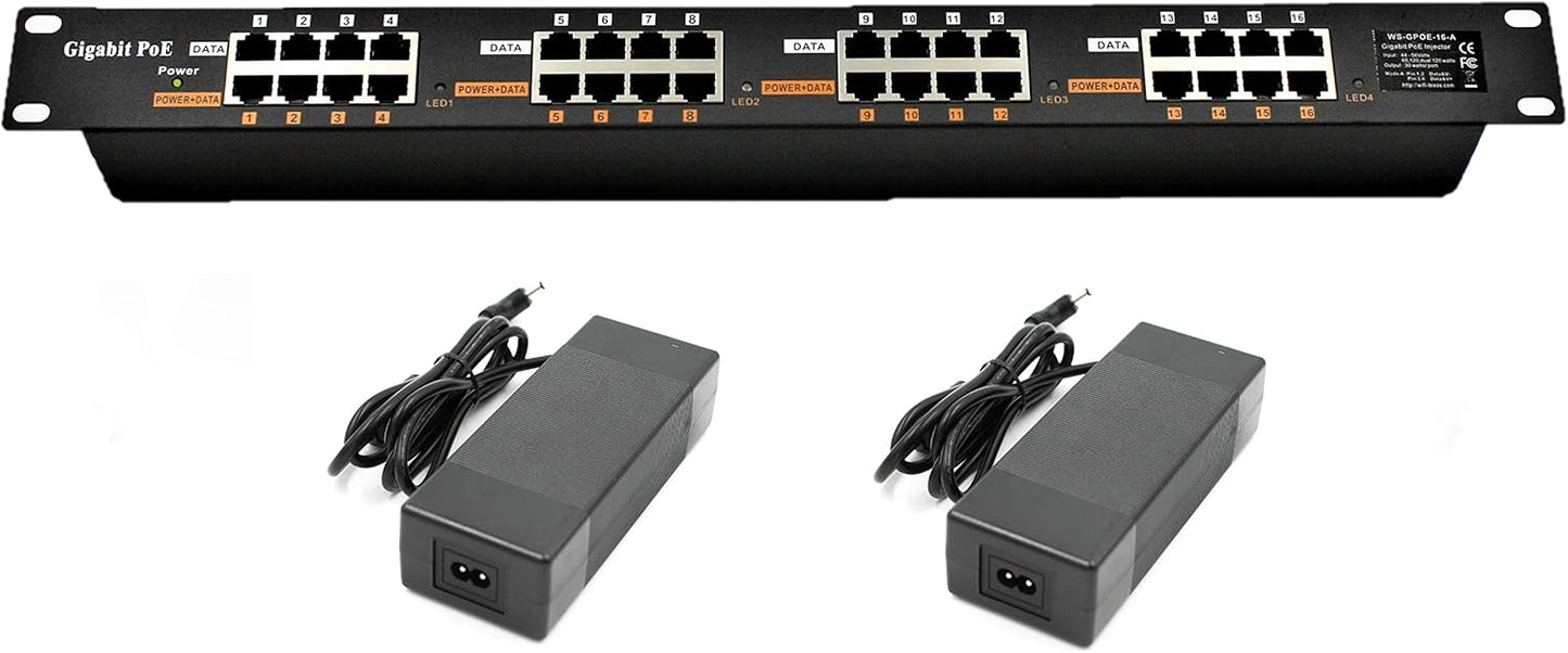 Purilite Select 8-Port Gigabit PoE Injector with 48V Power Supply – 60W Total Output for IP Phones, Cameras & Access Points
