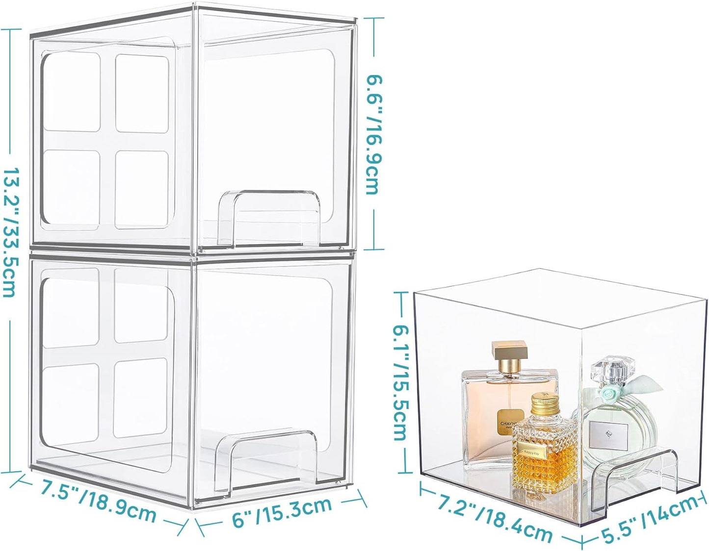Vtopmart 3 Pack Stackable Clear Plastic Drawer Organizer, Makeup Organizers and Storage for Eyeshadow Palettes, Cosmetics, Beauty Supplies, Ideal for Vanity, Desk, Office, Bathroom Organization