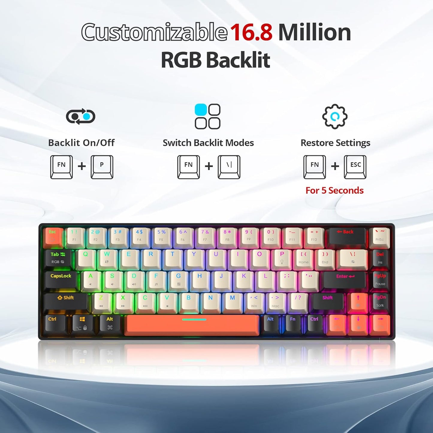 Fogruaden Full Size Mechanical Keyboard, Green Matcha Keyboard, Wired USB 104 Keys RGB Backlit Gaming Keyboard with Number Pad, Red Switches, NKRO Mechanical Keyboard for Windows Laptop PC Gamer