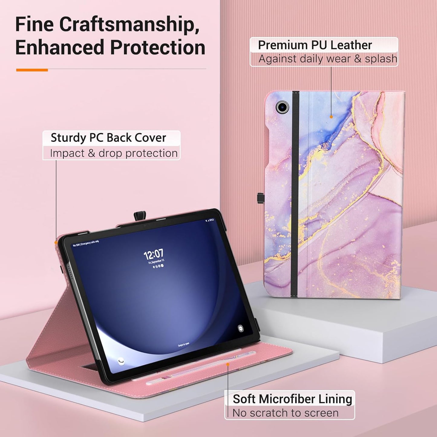 MoKo Case for Samsung Galaxy Tab A9 Plus 11" 2023 (SM-X210/SM-X216/SM-X218), PU Leather Multi-Angle Viewing Folding Stand Cover Case with Hand Strap, Front Pocket, Auto Wake/Sleep, Denim Blue & Brown