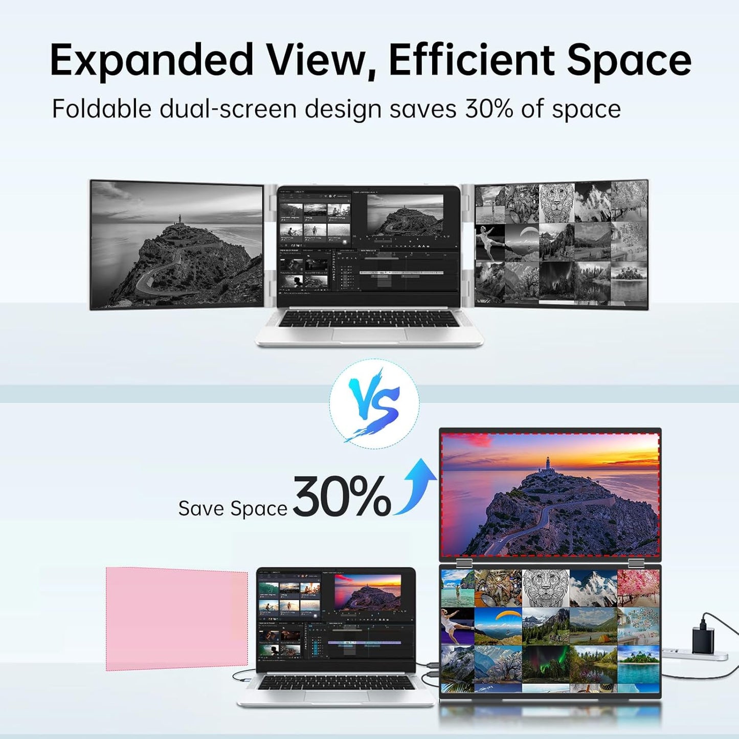 InnoView Laptop Screen Extender 15.6" Dual Portable Monitor 1080P FHD Folding Triple Monitor HDMI (No Extended) USB-C Portable Monitor for Laptop Windows(No Driver Needed) Mac(Driver Needed)