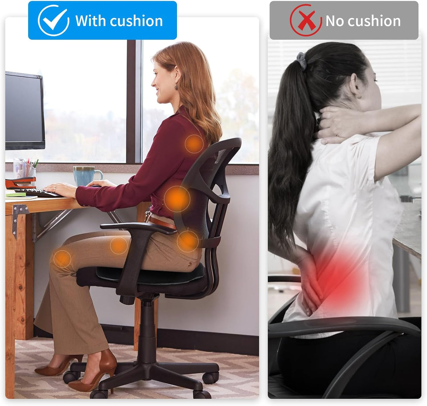 Gel Lumbar Support for Office Chair Back Support for Lower Back Pain Relief Cooling Chair Back Support Cushion Improves Posture Back Rest Memory Foam Back Support Pillow for Gaming Chair, Driving Seat