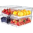 Pure Future 10-Pack Fridge Organizers and Storage with Lids - Clear Plastic Refrigerator Bins with Drain Trays - Stackable Produce Saver for Fruit, Veggies and Pantry, BPA-Free
