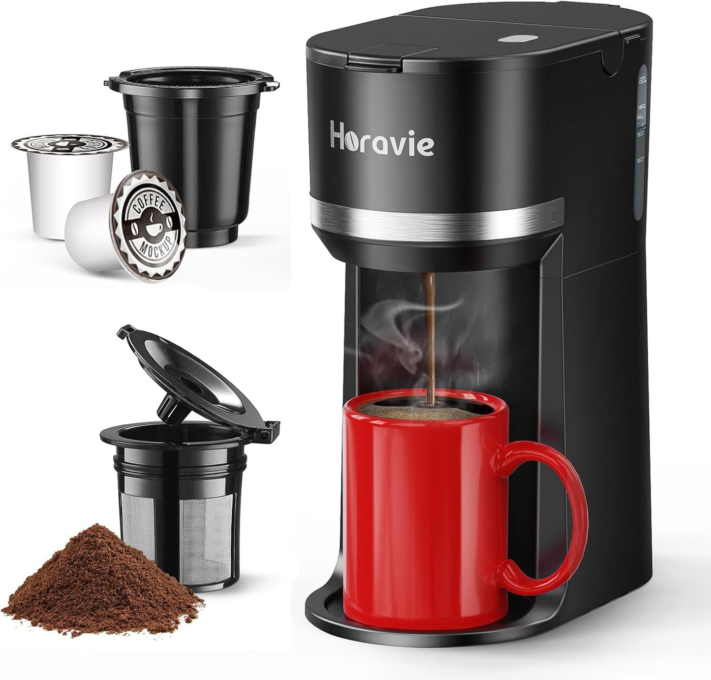 Single Serve Coffee Maker Machine for K-Cup and Ground Coffee, 6 to 12 oz. Brew Sizes, Fast Brew Single Cup Coffee Machine with Descaling Reminder and Water Window, Perfect for Small Spaces, Black