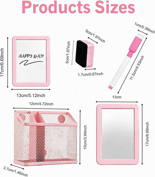 Magnetic Locker Accessories Set, Pink School Supplies, Dry Erase Whiteboard, Mirror, Mesh Pencil Holder, Marker Pen, Magnets, Back to School Essentials, Locker Decorations for Girls, 10 Pcs