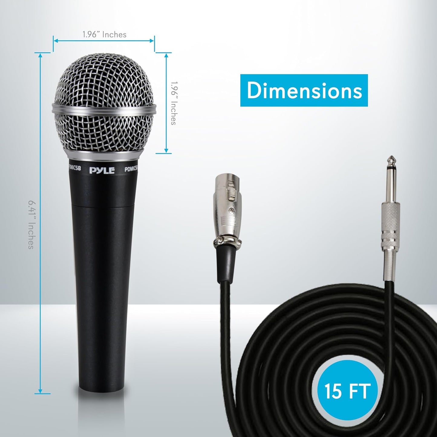 Pyle Professional Dynamic Vocal Microphone - Moving Coil Dynamic Cardioid Unidirectional Handheld Microphone with ON/OFF Switch Includes 15ft XLR Audio Cable to 1/4'' Audio Connection - PDMIC59