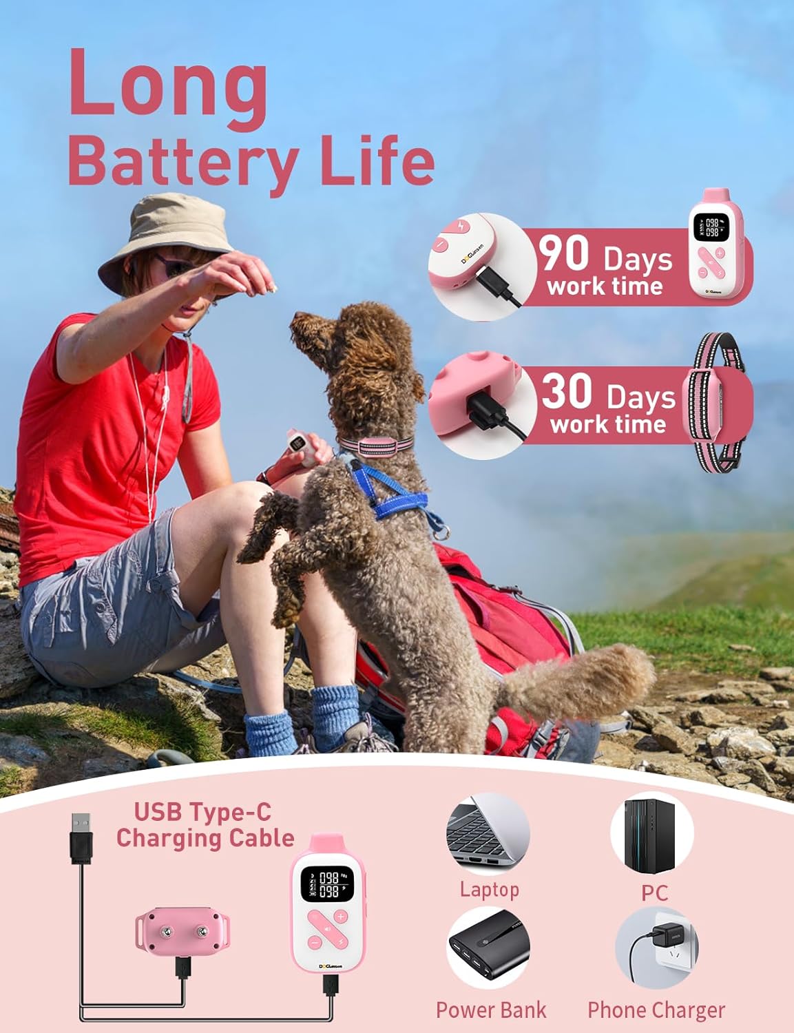 DOGLinsen 2-in-1 Bark and Shock Collar for Dogs, Smart Anti Barking Dog Training Collar with 5 Adjustable Sensitivity, Automatic Bark Collar with Remote, Vibration, Beep, Shock and Automatic