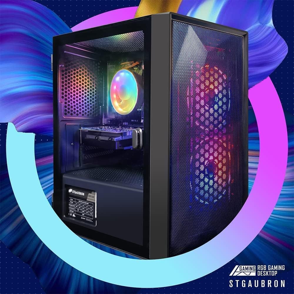 STGAubron Gaming PC Computer Desktop, GeForce RTX 2060 Super, Intel Core i7 8th up to 4.1GHz, 16G DDR4, 1T SSD, 600M WiFi, BT 5.0, RGB Fan x6, Windows 11 Home