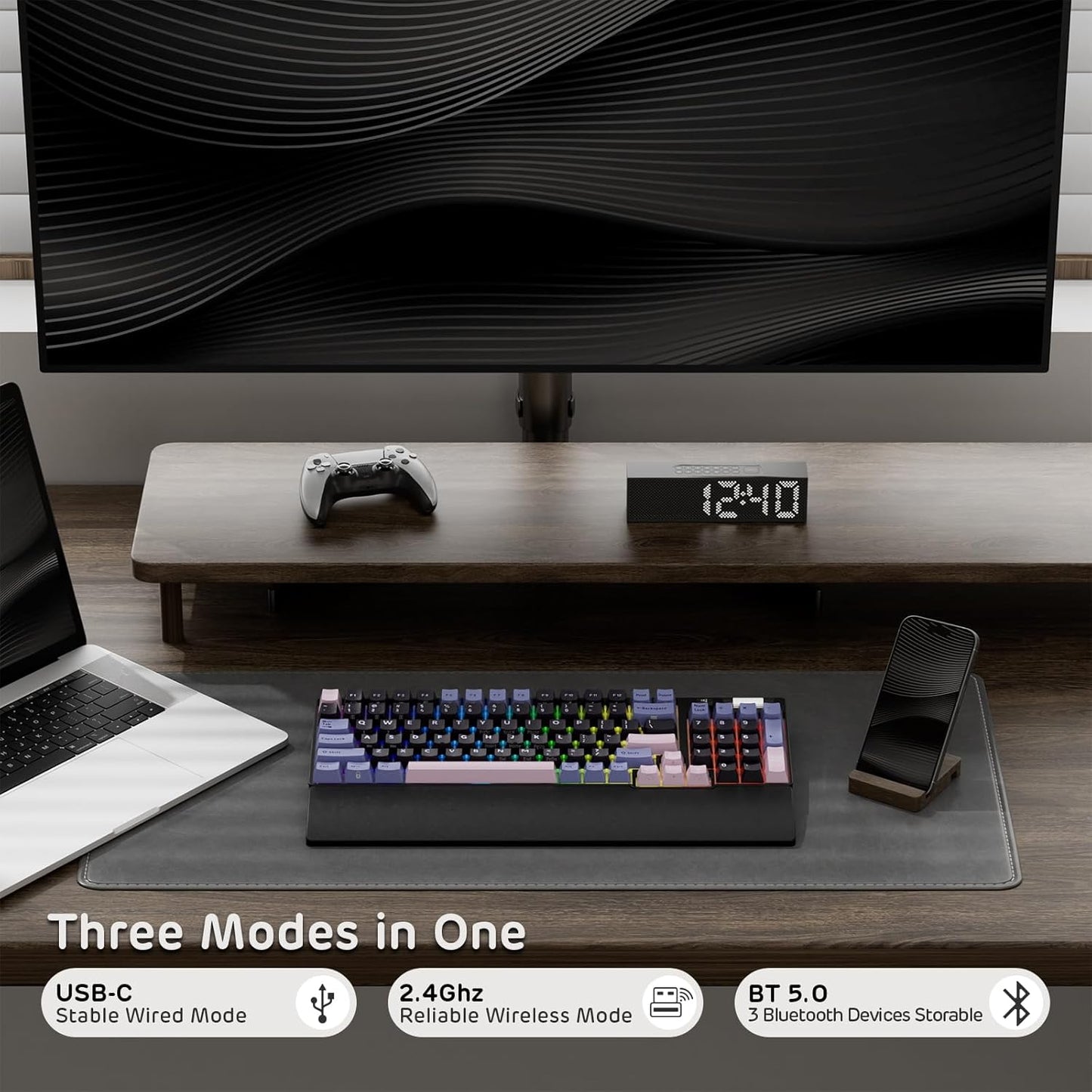 RK ROYAL KLUDGE RK96 RGB Limited Ed, 90% 96 Keys Wireless Triple Mode BT5.0/2.4G/USB-C Hot Swappable Mechanical Keyboard w/Wrist Rest, Software Support, Linear Viridian Switches, MARRS Green