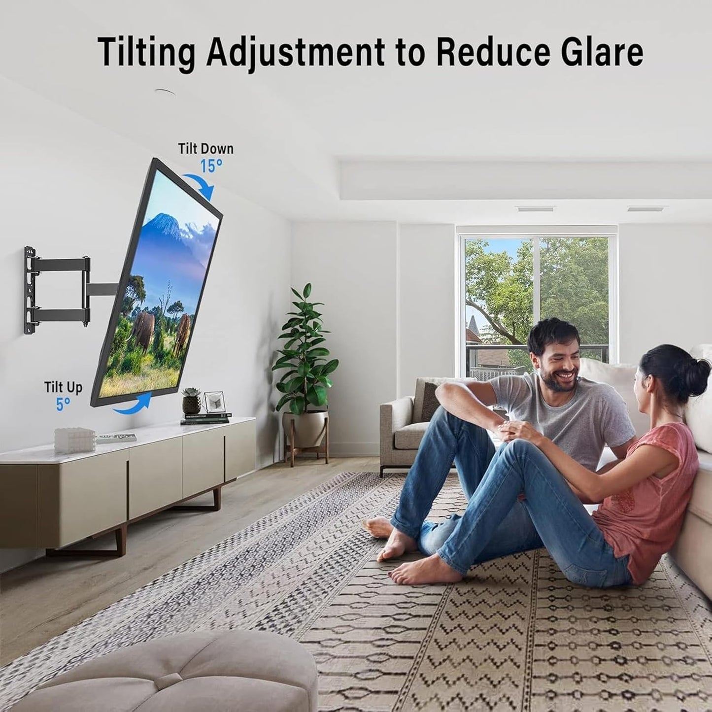 MOUNTUP Full Motion TV Wall Mount for Most 26-50 Inch TVs, Max VESA 300x300mm Wall Mount TV Bracket with Swivel Tilting Extension Level Adjustment for LED LCD Flat Curved TVs Up to 53 LBS MU0018