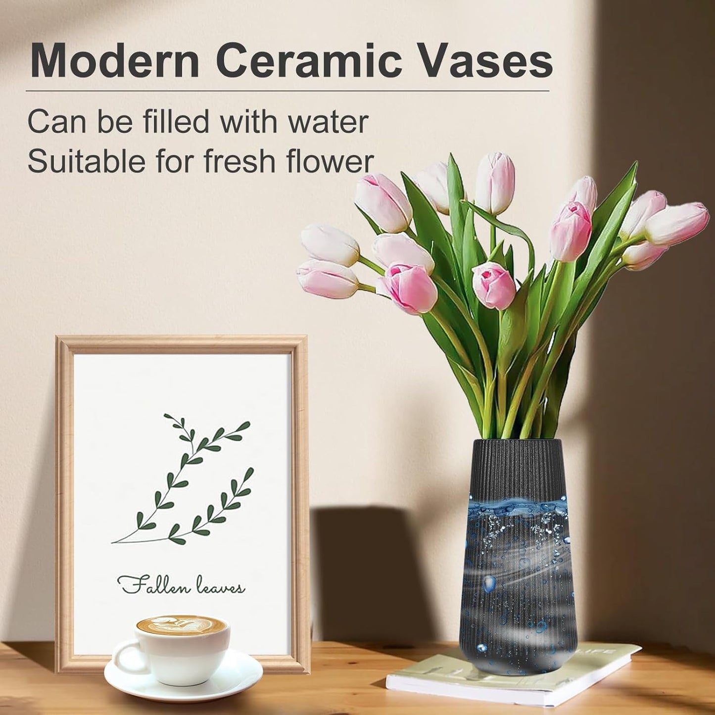 White Ceramic Vase, GUKJOB Small Cute Flower Vase for Pampas Grass, Home, Living Room, Dining Table, Farmhouse, Office Decor, Bedroom, Table, and Kitchen Shelf (White)