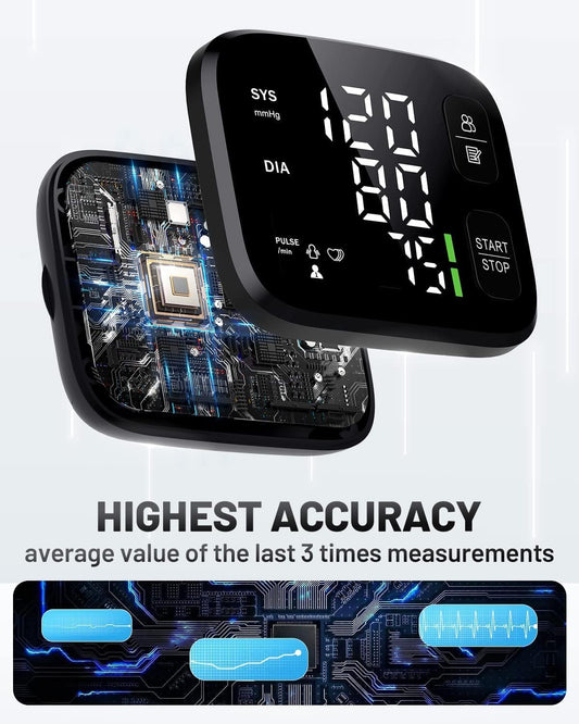 Blood Pressure Monitor LED Backlit Display Automatic Wrist Cuff Blood Pressure Monitors for Home Use 120x2 Reading Memory with Carrying Case, Black - PuriLite