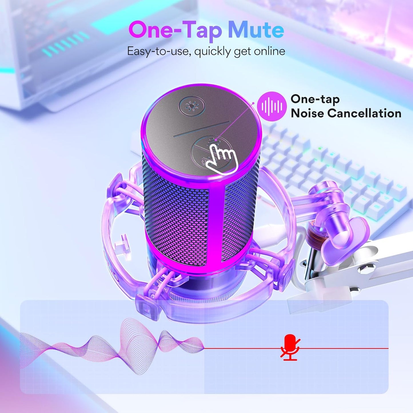 MAONO Gaming USB Microphone, Noise Cancellation Condenser mic with Mute, Gain, Monitoring, Boom Arm for Streaming, Podcast, Vocal, Twitch, YouTube, Discord, PC, Computer, PS4, PS5, Mac, DGM20S