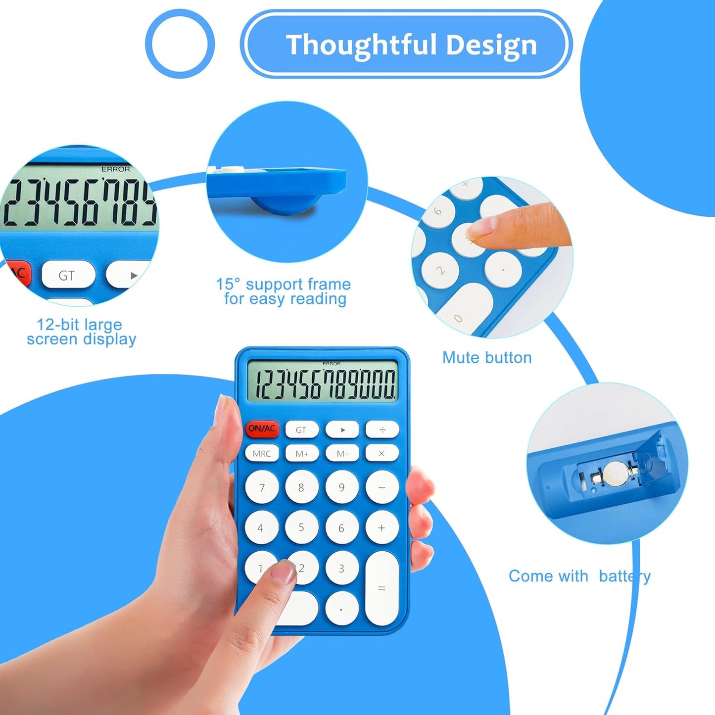 VEWINGL Mechanical Switch Calculator, 12 Digit Large LCD Display and Buttons, Great for Everyday Life and Basic Office Work, with Battery