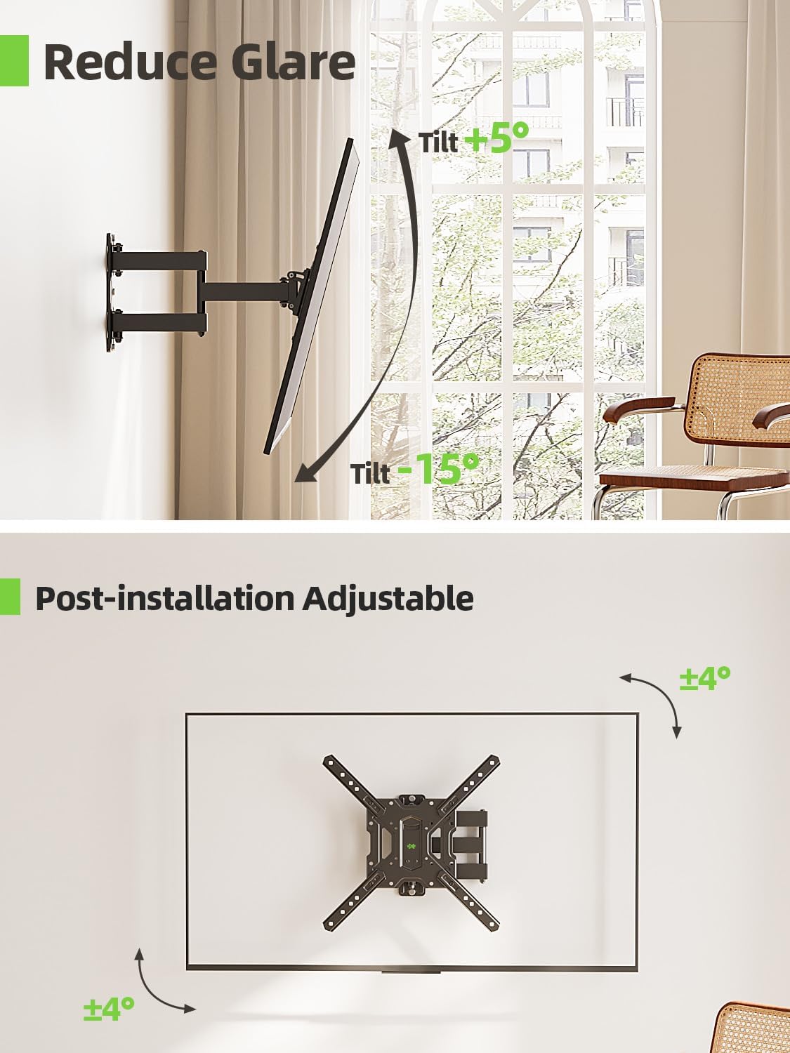 USX MOUNT Full Motion TV Wall Mount for Most 26-60 inch TV, Universal TV Mount Bracket Tilt Swivel Articulating Support TV up to 77 lbs, Max VESA 400x400mm, Perfect Center Design