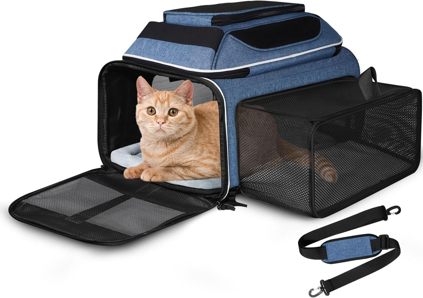Petskd Top and Side Expandable Pet Carrier 17x12x8.5 Inches JetBlue Frontier Spirit Airline Approved, Soft-Sided Carrier for Small Cats and Dogs with Locking Safety Zipper and Anti-Scratch Mesh(Black)