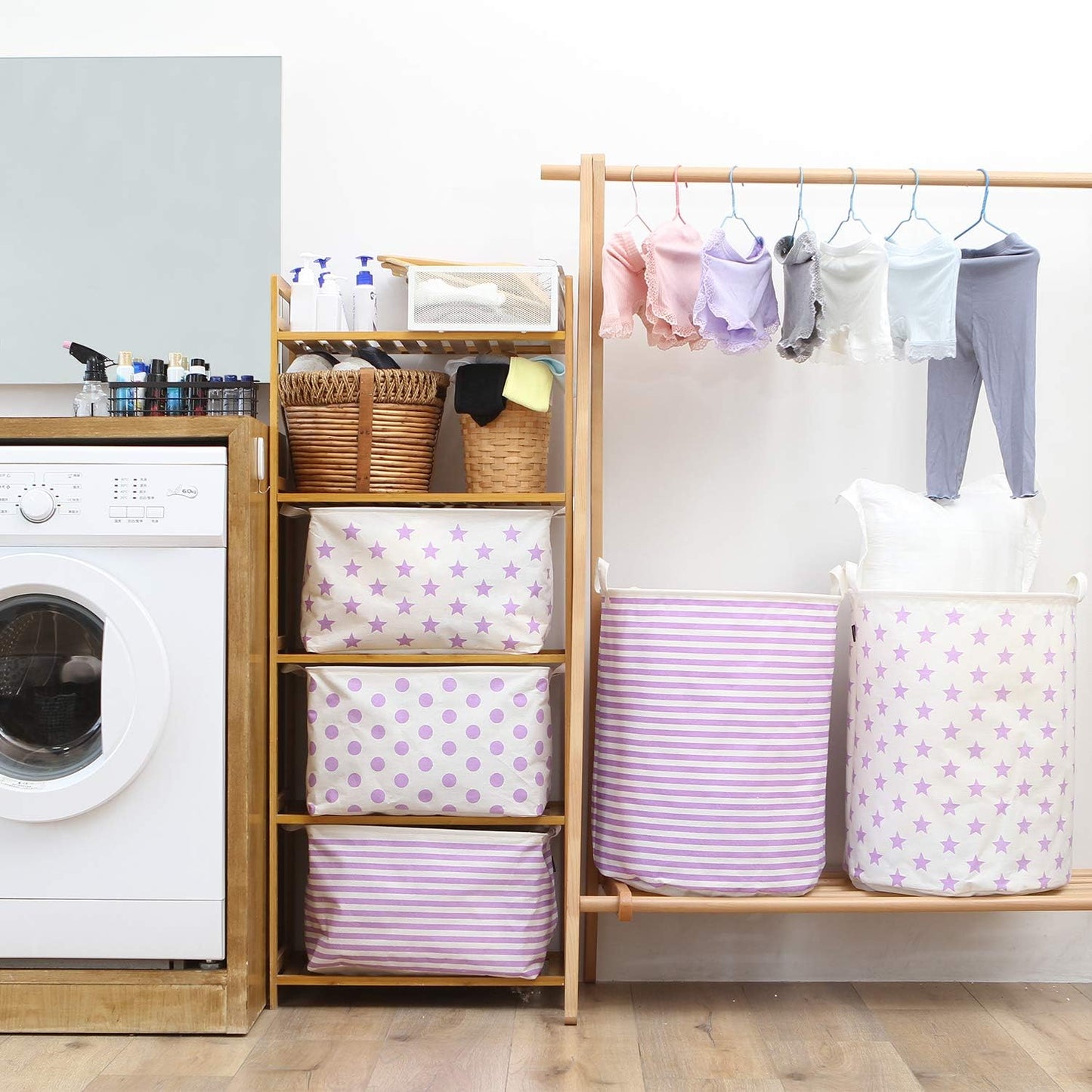Sea Team 16.5 x 11.8 x 9.8 inches Square Canvas Fabric Storage Bins Shelves Storage Baskets Organizers for Nursery & Kid's Room, Grey Stripe