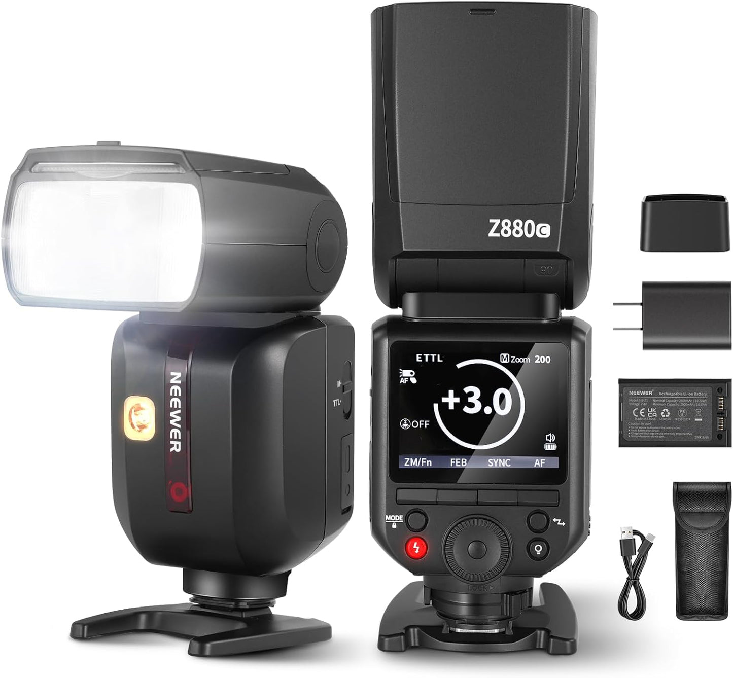 NEEWER Z880-C 2.4G 76Ws TTL Camera Flash Speedlite Compatible with Canon, Upgraded UI, Adjustable Modeling Lamp, TTL/M Quick Switch TCM Key, 1/8000s HSS 7.4V/2600mAh Battery 480 Full Power Flash