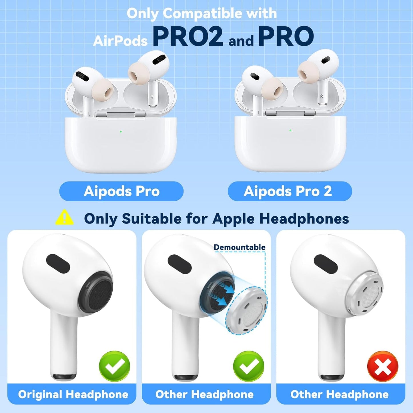 4 Pairs Replacement Ear Tips for AirPods Pro 2nd/1st Generation with Portable Storage Box & Cleaner Pen,Noise Reduction Holewith & Built-in dust Guard Screen,Silicone Ear Tips for AirPods Pro (White)