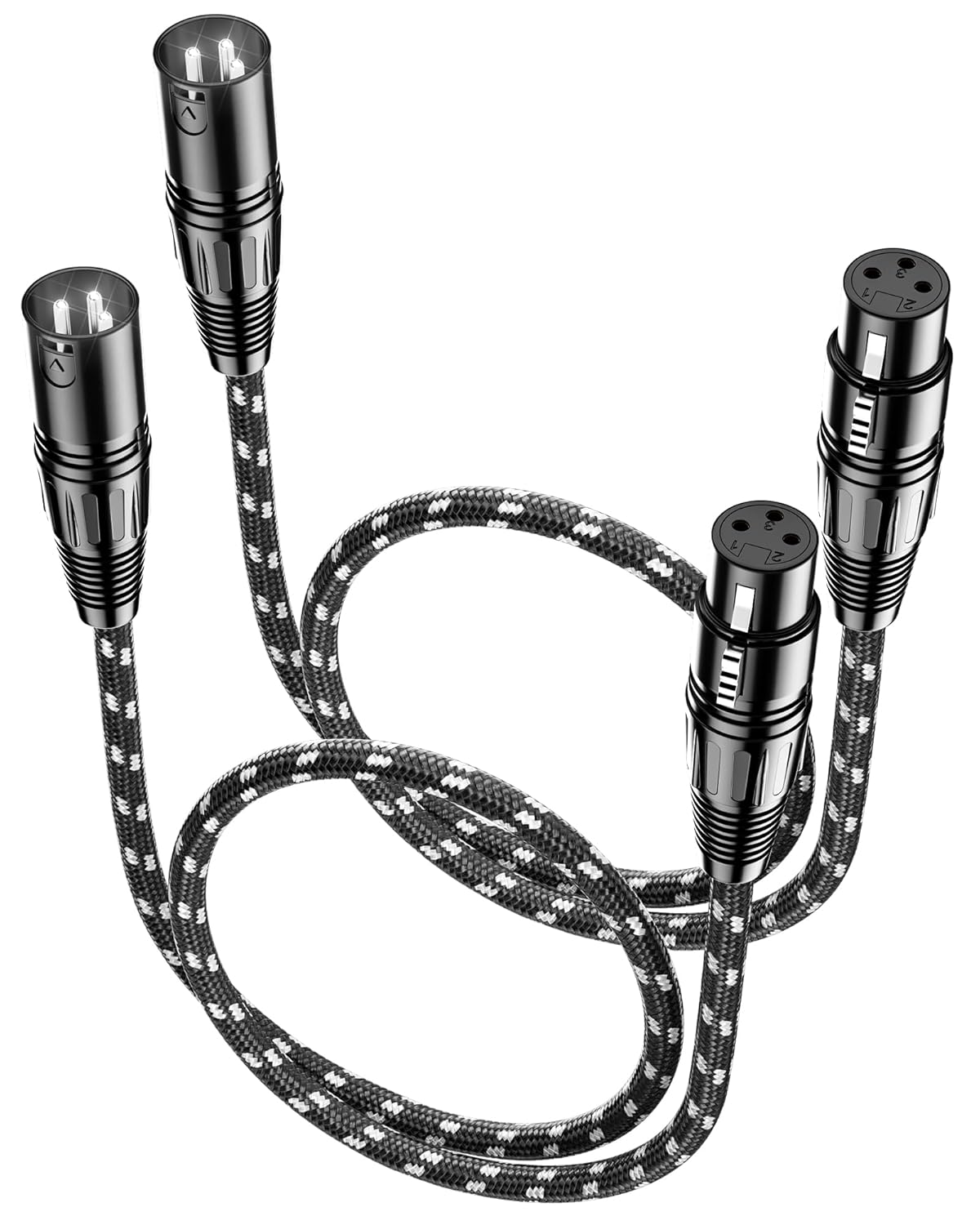 VANDESAIL XLR Cables 25ft 2 Pack, Durable Nylon Braided XLR Microphone Cable, Mic Cable, Shielded and Fully Balanced OFC Male to Female Cord for Recording Mixer Amplifie Speaker Black White