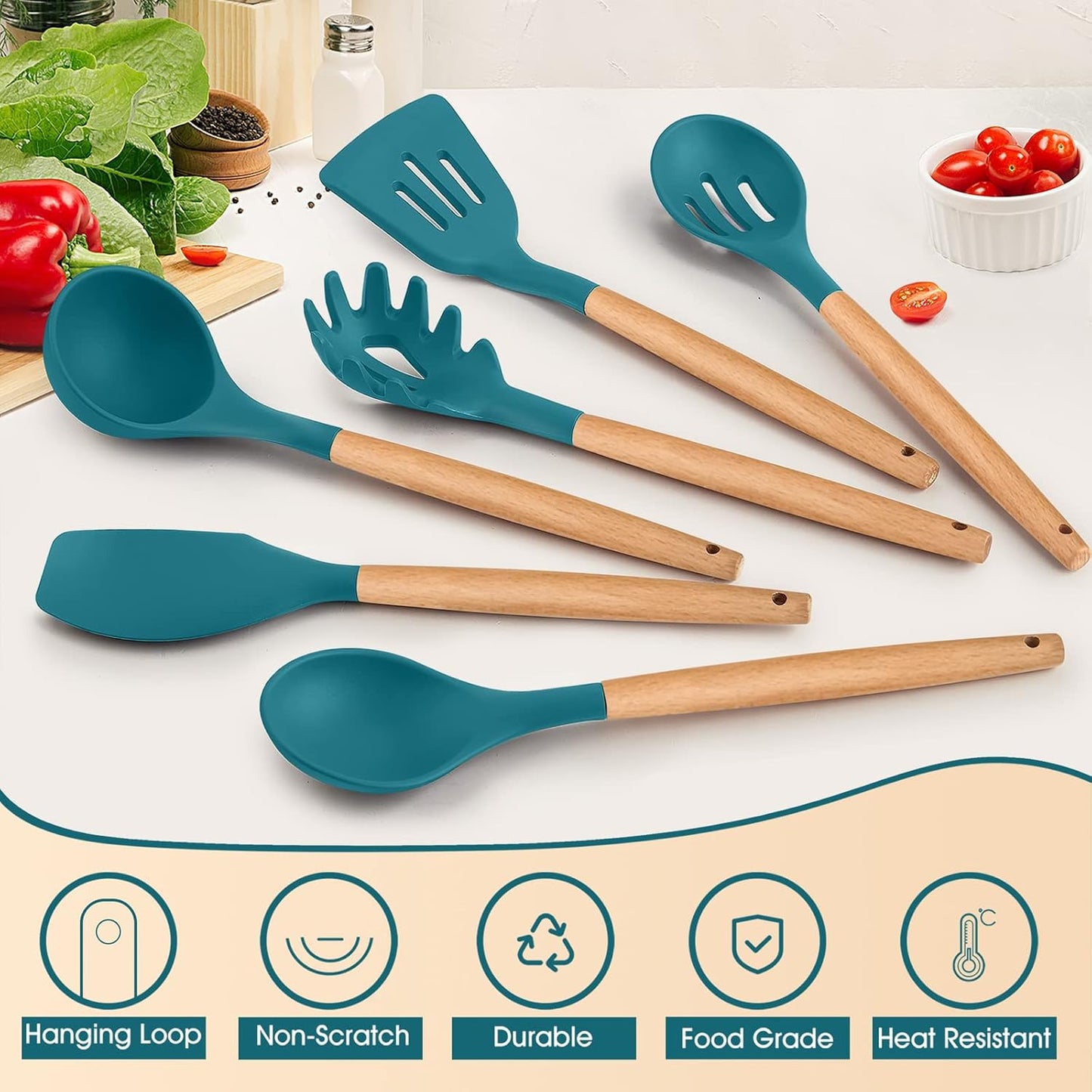 Purilite Select 6-Piece Silicone Cooking Utensil Set
