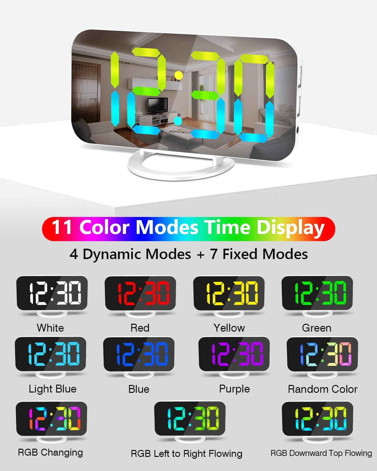 SZELAM Digital Alarm Clock,LED and Mirror Desk Clock Large Display,with Dual USB Charger Ports,3 Levels Brightness,12/24H,Modern Electronic Clock for Bedroom Home Living Room Office - Gold