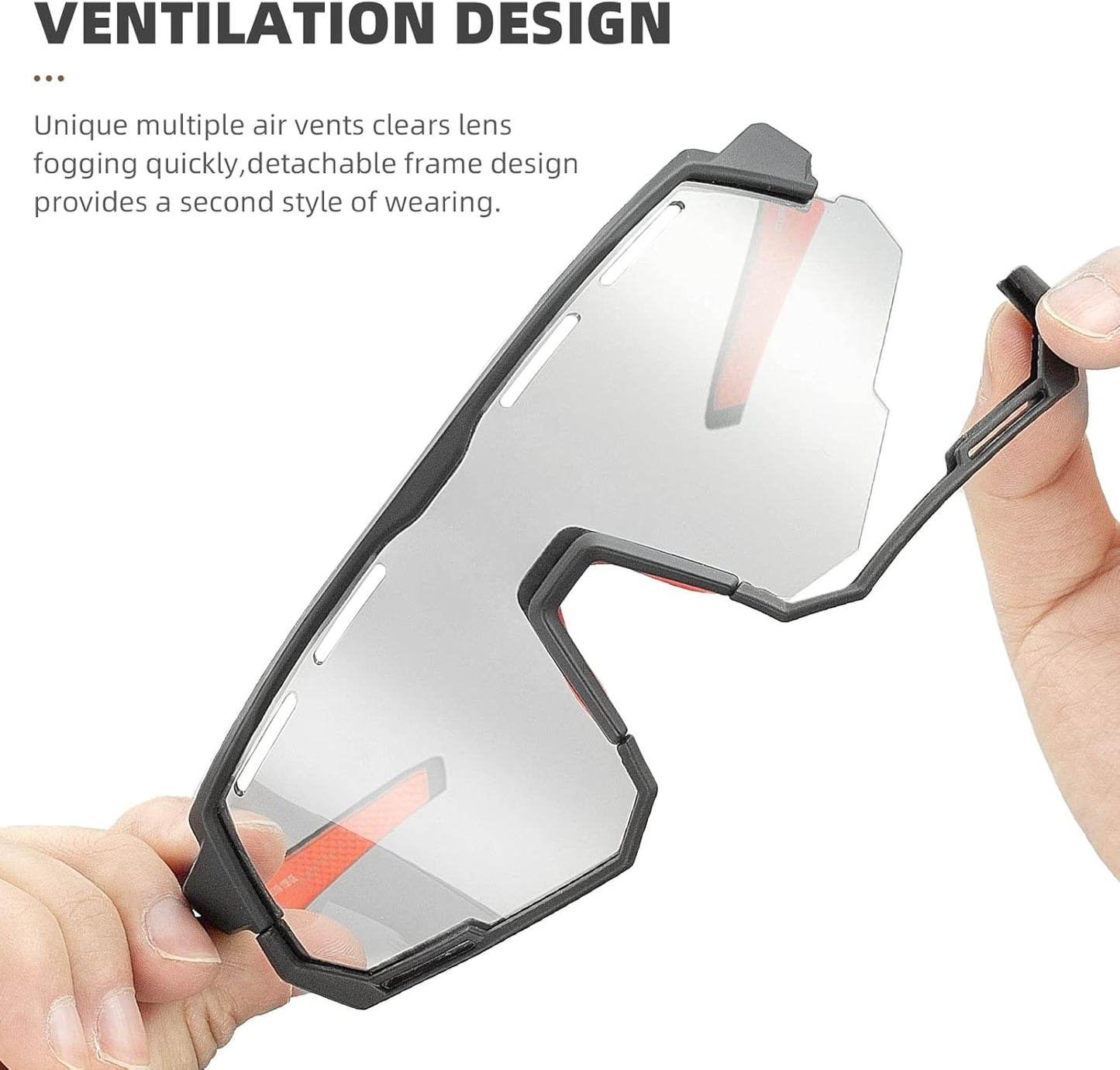 ROCKBROS Mountain Bike Glasses for Men Cycling Glasses with Interchangeable Polarized + Photochromic Lenses Sport Sunglasses