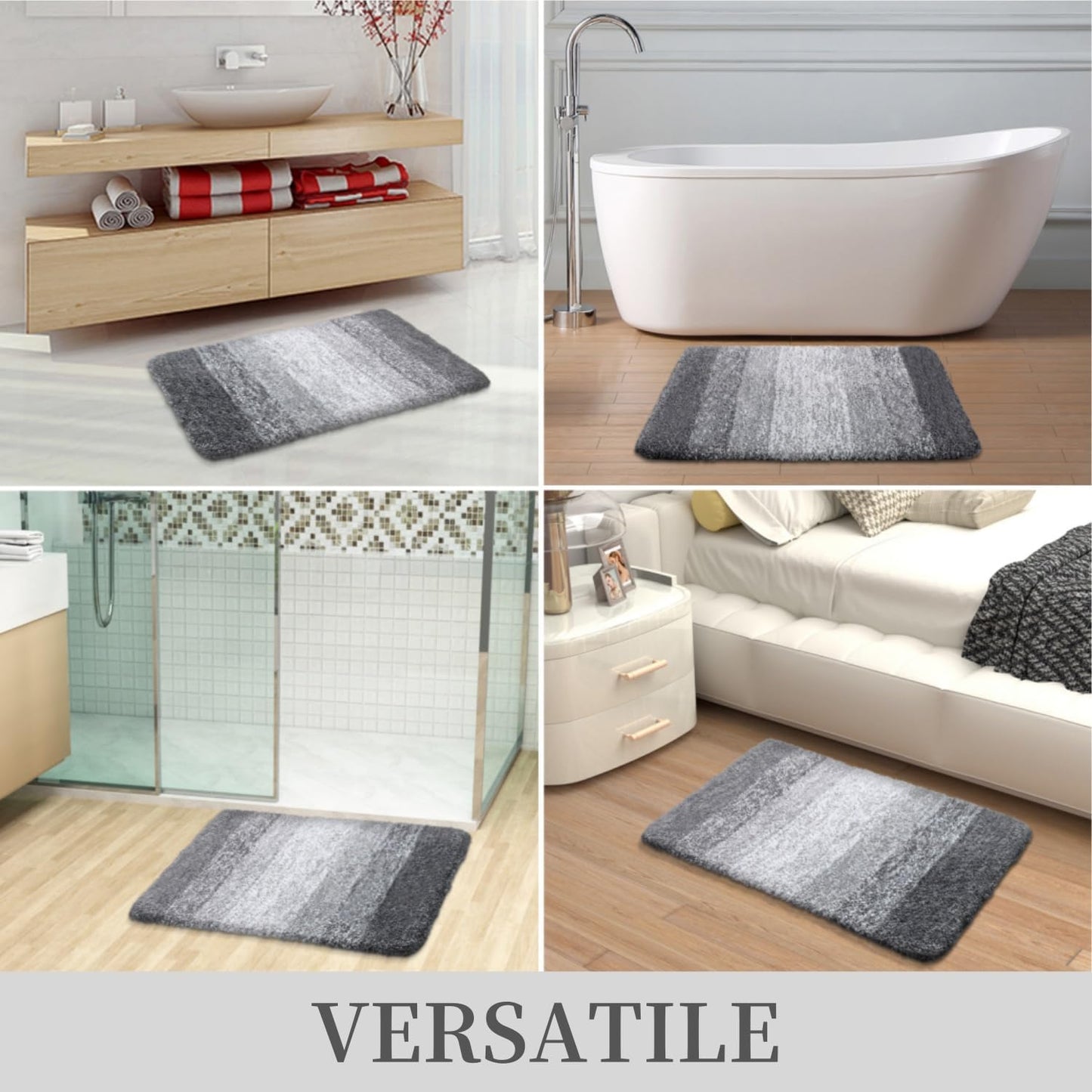 OLANLY Luxury Microfiber Bath Mat, Extra Soft and Absorbent Bathroom Mat, Non-Slip Plush Shaggy Bathroom Rug, Machine Wash Dry, Bath Rugs for Bathroom Floor, Tub and Shower, 16x24, Grey