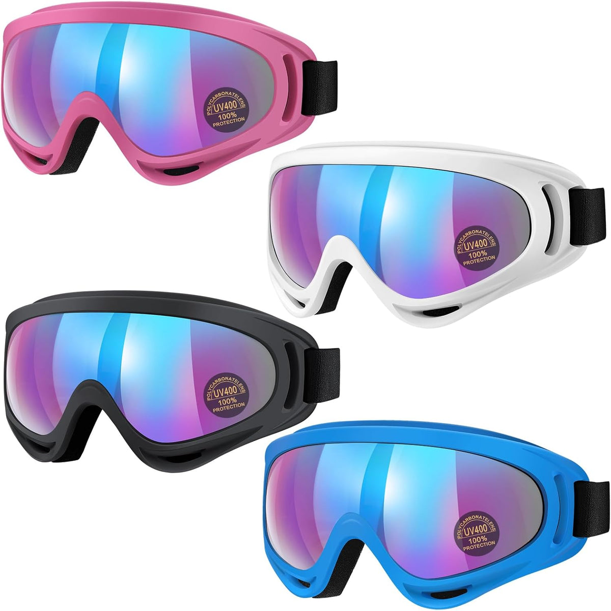 Vatefery 4-Pack Motorcycle goggles for Youth kids Men Women, Dirt Bike Riding Goggles ATV Motocross Ski goggles Fit Helmet - PuriLite