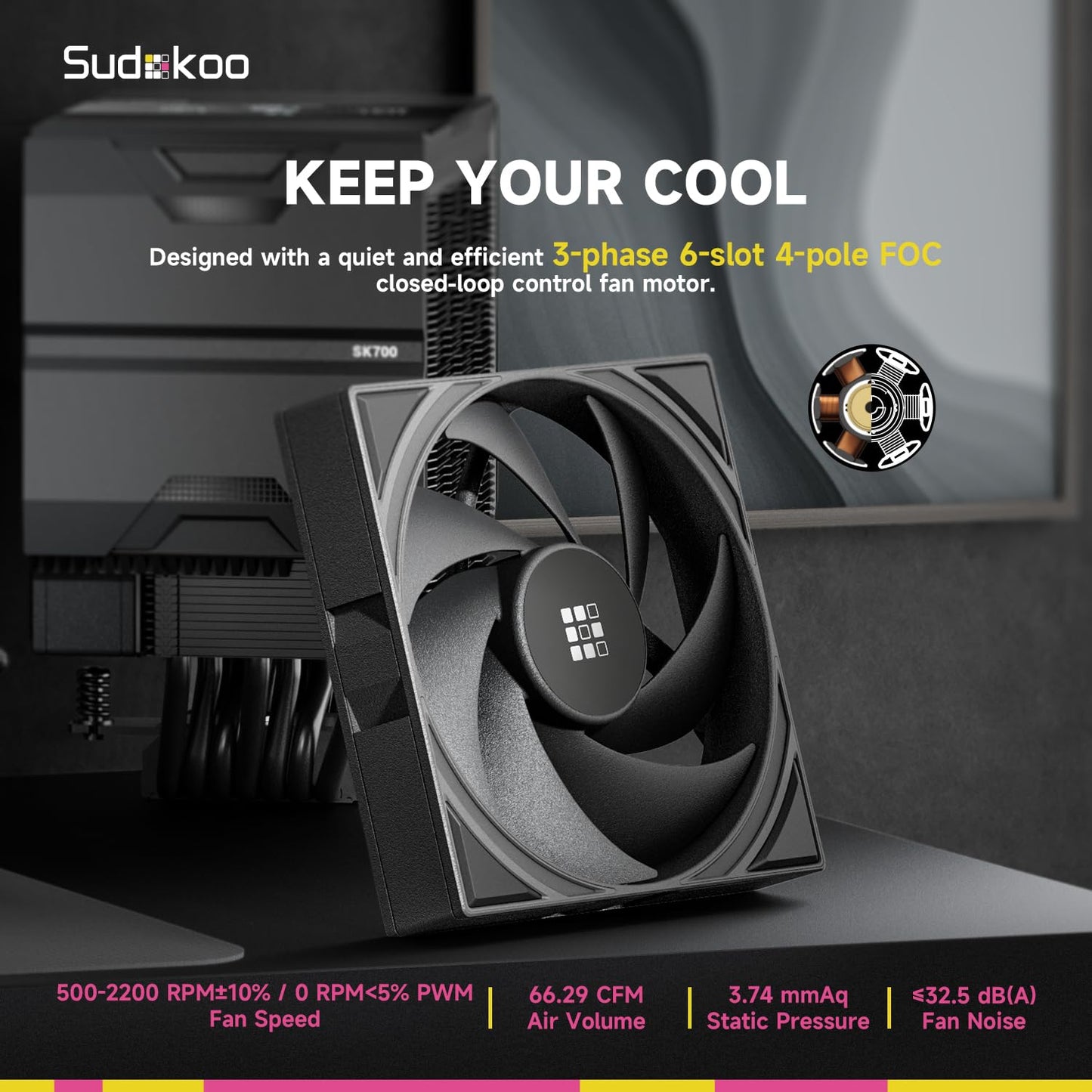 Sudokoo SK700V White AM5 CPU Cooler : 7 Heatpipes CPU Air Cooler with Digital Display for AM5 Exclusive - Single Tower PC Cooling with 120mm FDB PWM Quiet Fan & L-Rail Lock Mount