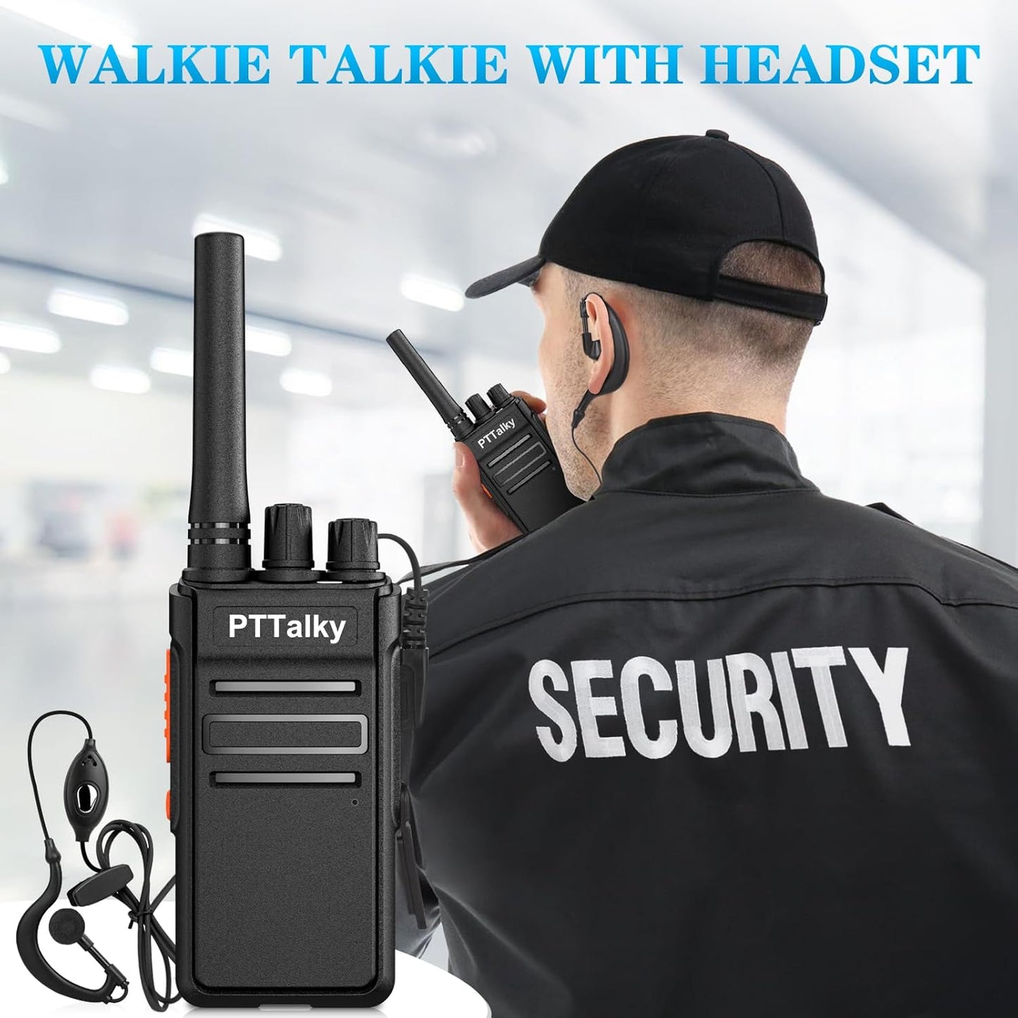PTTalky FR1 Walkie Talkies with 6-Way Charger, Long Range Walkie Talkies, USB-C Charging, VOX, with Earpieces, 2 Way Radios for Business School Warehouse